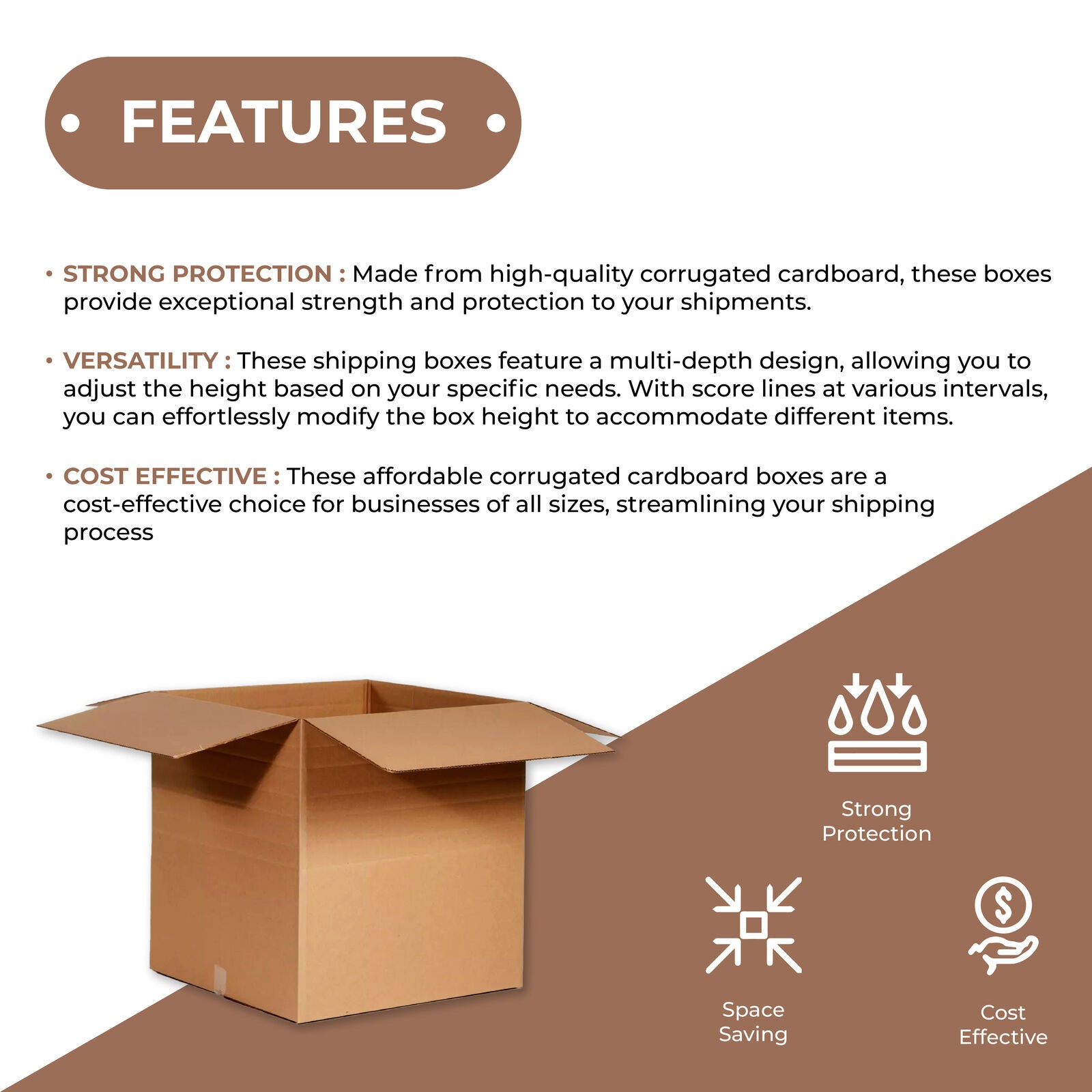14 x 12 x 12″ Multi-Depth Corrugated Boxes, Brown 25/Bundle ECT-32