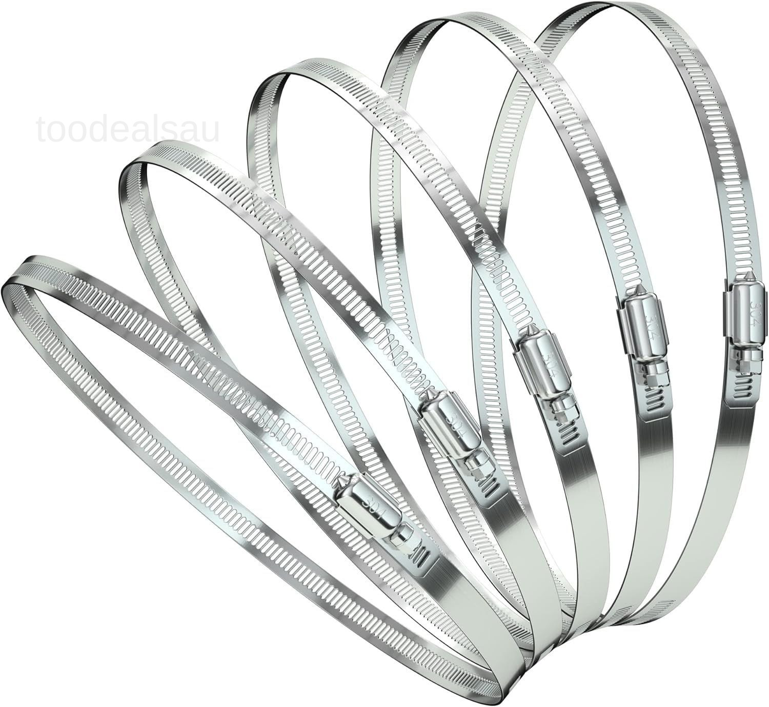 Hose Clamp Set – 5PCS 10 inch 304 Stainless Steel Worm Gear 10”-5PCS, Silver