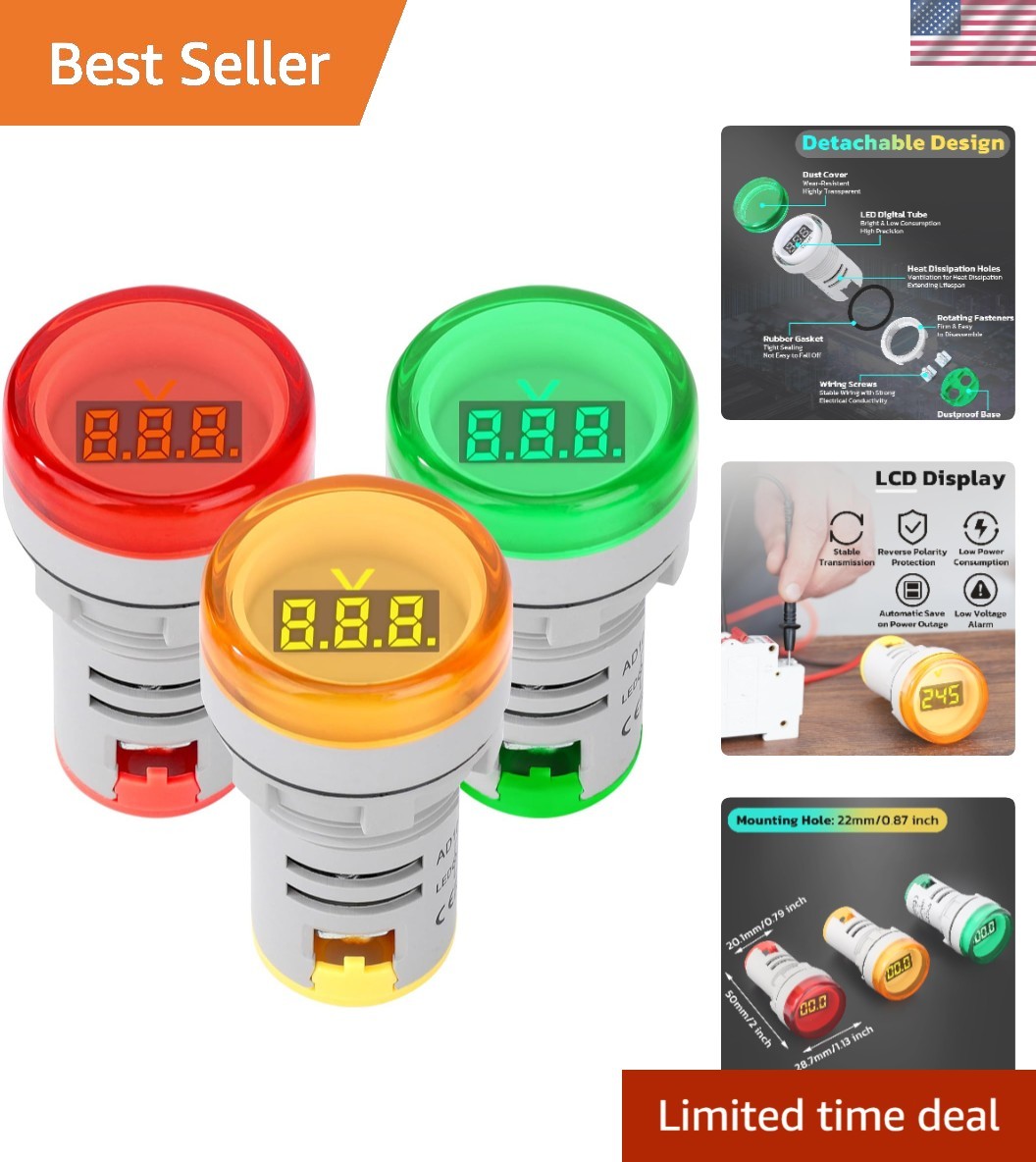 3PC Digital LED AC Voltage Display, 60-500V Voltmeter, Indicator Light Panel