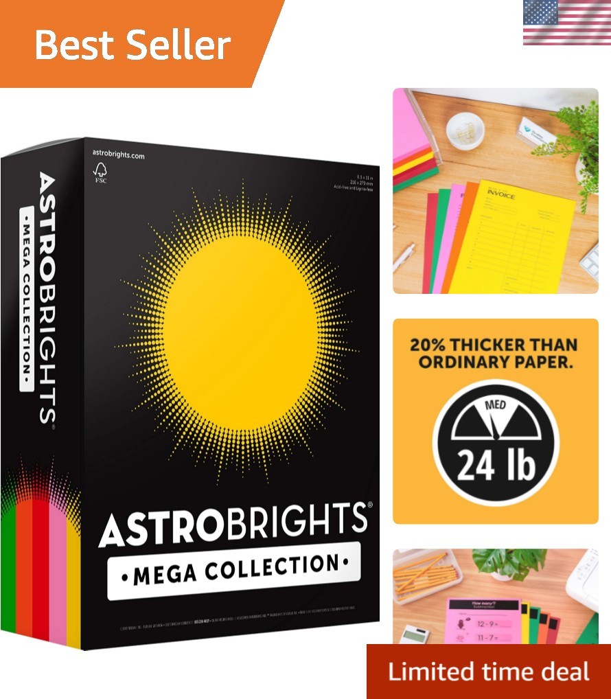 Mega Collection Colored Paper, 8 ½ x 11, 24 lb/89 gsm, “Retro” 5-Color Assort…