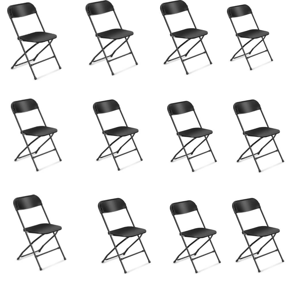 12 PCS Folding Plastic Chair Wedding Party Outdoor Indoor 360 LBS Capacity Black