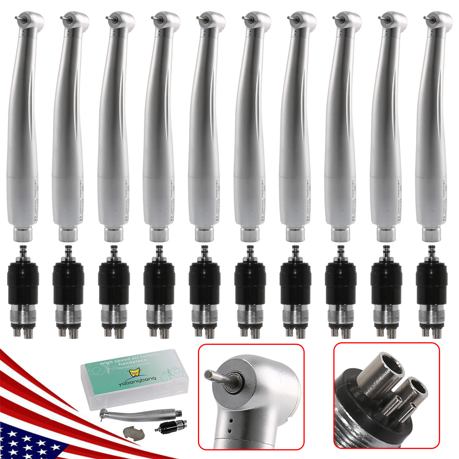 10*NSK Style Dental High Speed Turbine Handpiece Standard & 4Hole Coupler YBNK4