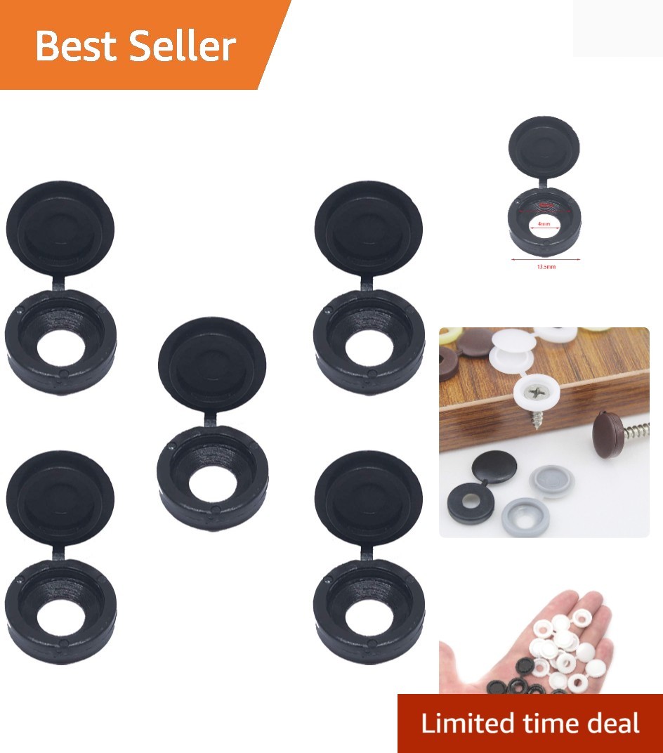 50 Pcs Plastic Hinged Screw Cover Caps – Easy Snap-On Flip Tops in Black