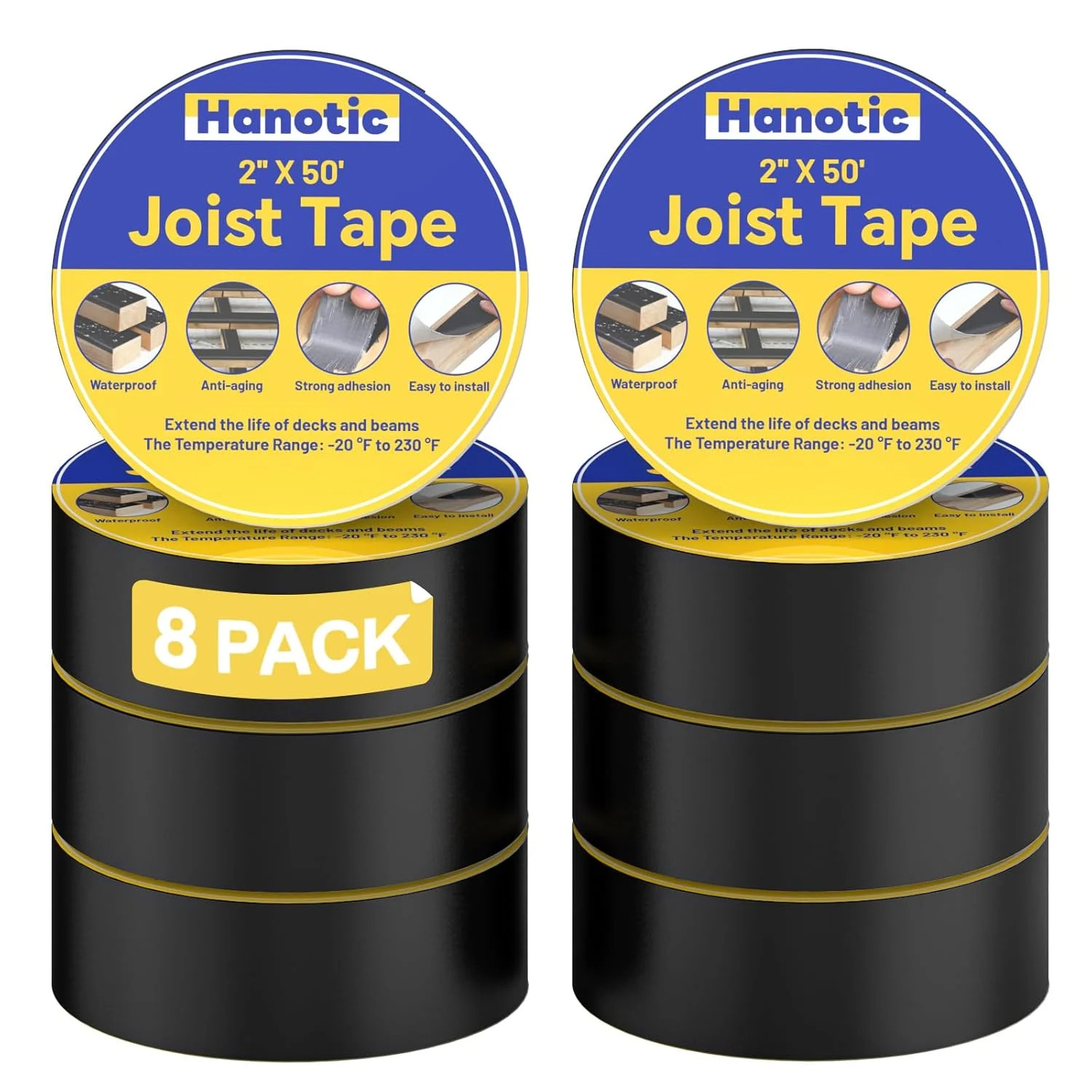 Joist Tape for Decking 2″ x 50′, 8 Rolls Weatherproof Butyl Sealant Tape – Water
