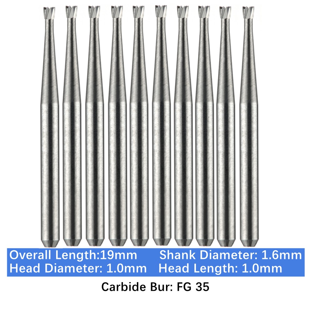 10-100pcs FG 35 Dental Carbide Burs Friction Grip Inverted Cone Burs High Speed