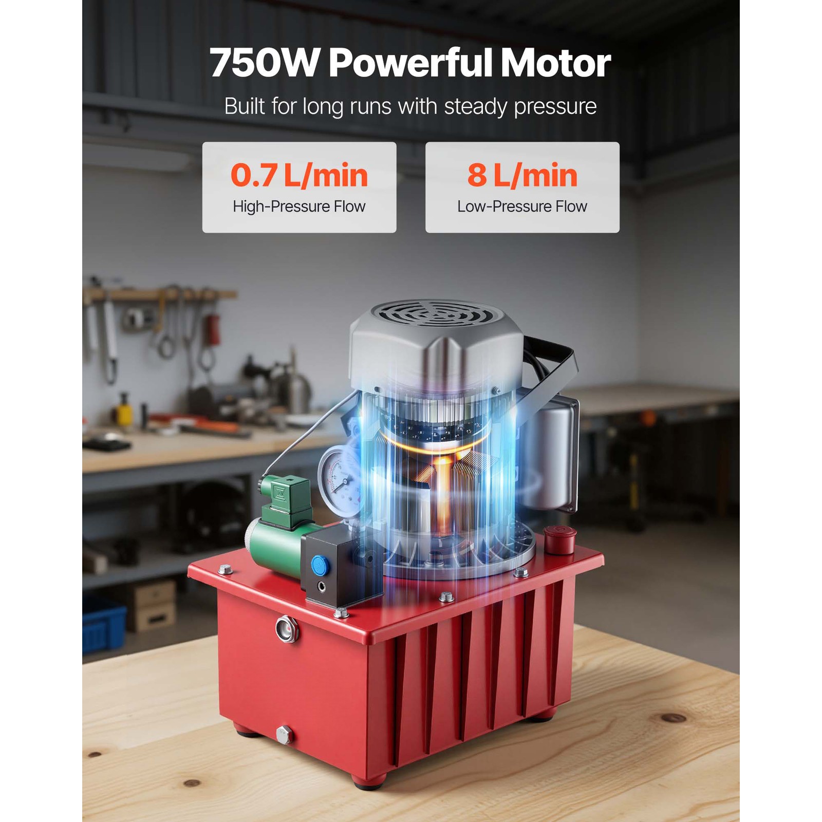 Uimoso Electric Hydraulic Pump 750W 10000 PSI Single Acting with Pedal Control