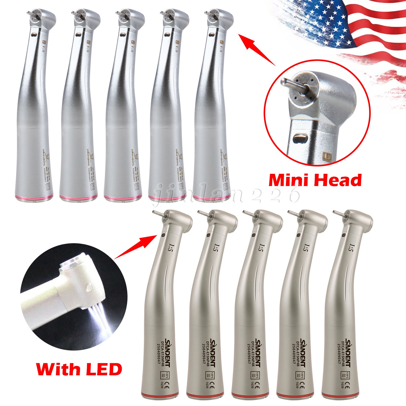 Dental 1:5 Increasing LED Fiber Optic Contra Angle Handpiece for NSK Ti-Max X95L