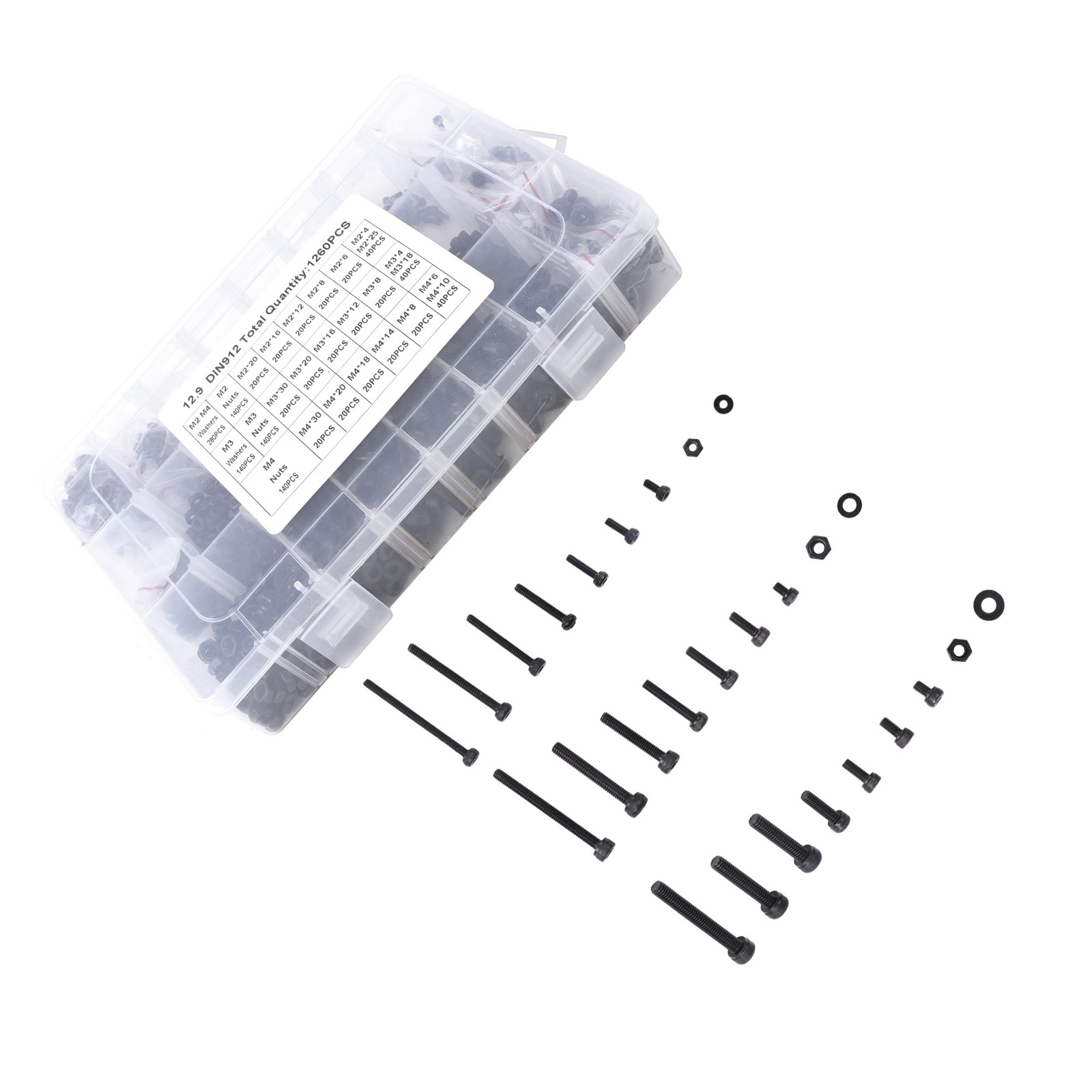 1260PCS HEX SOCKET METRIC BOLT ASSORTMENT M2 M3 M4, 21 SIZES 4MM TO 30MM HEX