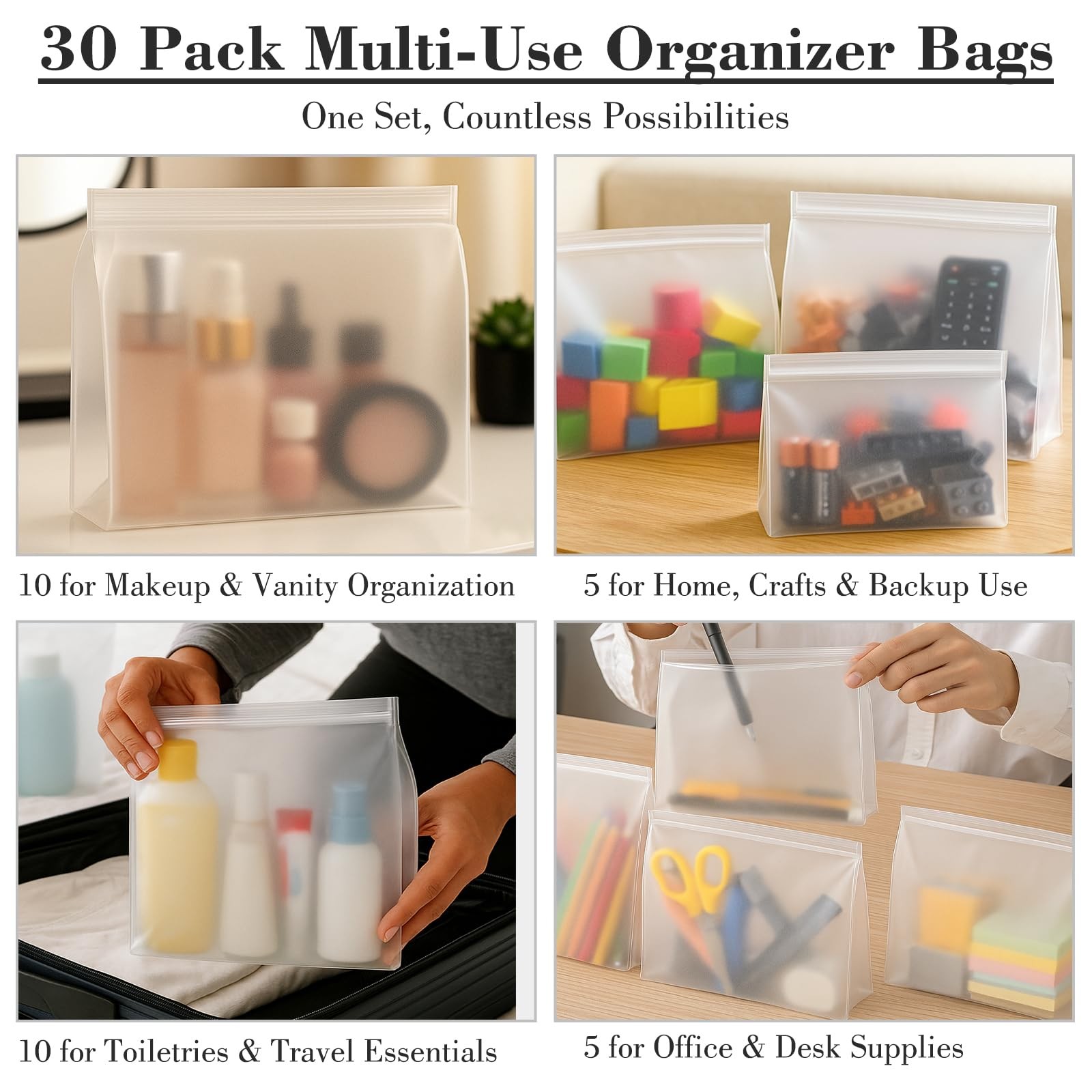 30 Pack Mini Clear Makeup Bag Organizer Cosmetic Zipper Pouch TSA Frosted