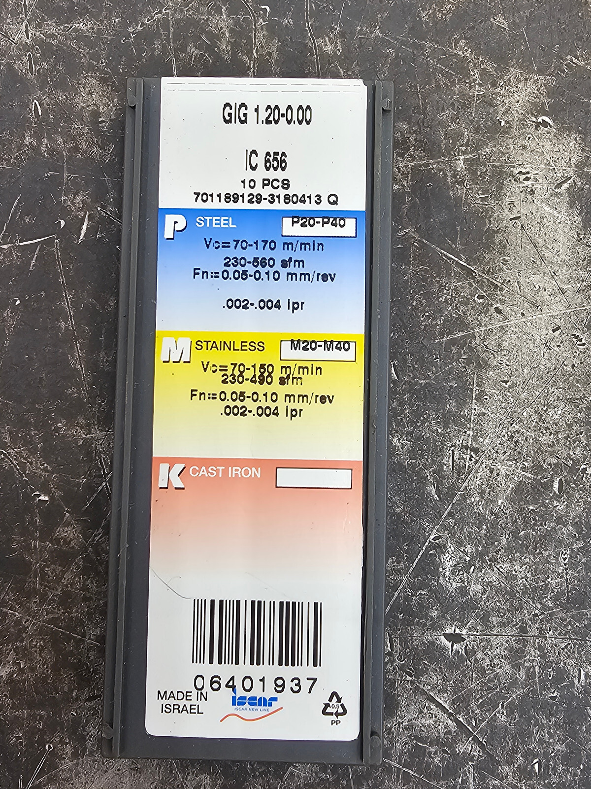 Qty 10 Iscar GIG 1.20-0.00 6401937 IC656 Carbide Grooving Parting Inserts