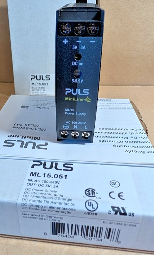Puls ML15.051 MiniLine DC Power Supply, 100-240V AC – 5VDC, 15W, 3A (New in Box)