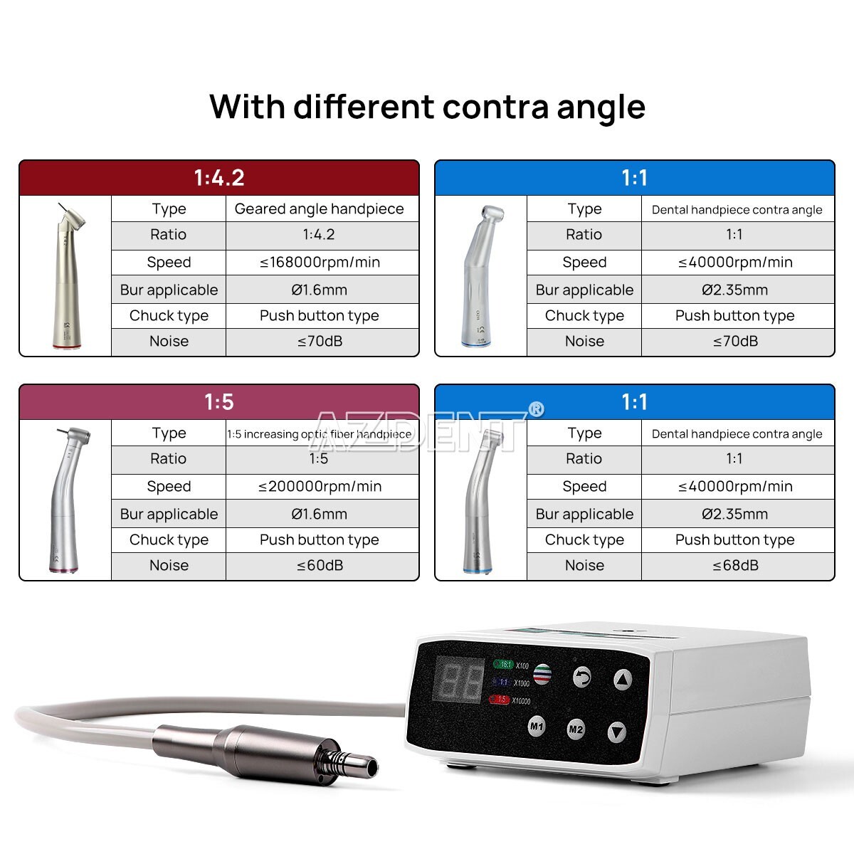 Micromotor Eléctrico Dental LED sin Escobillas Piezas Mano Fibra Óptica 1:5/1:1