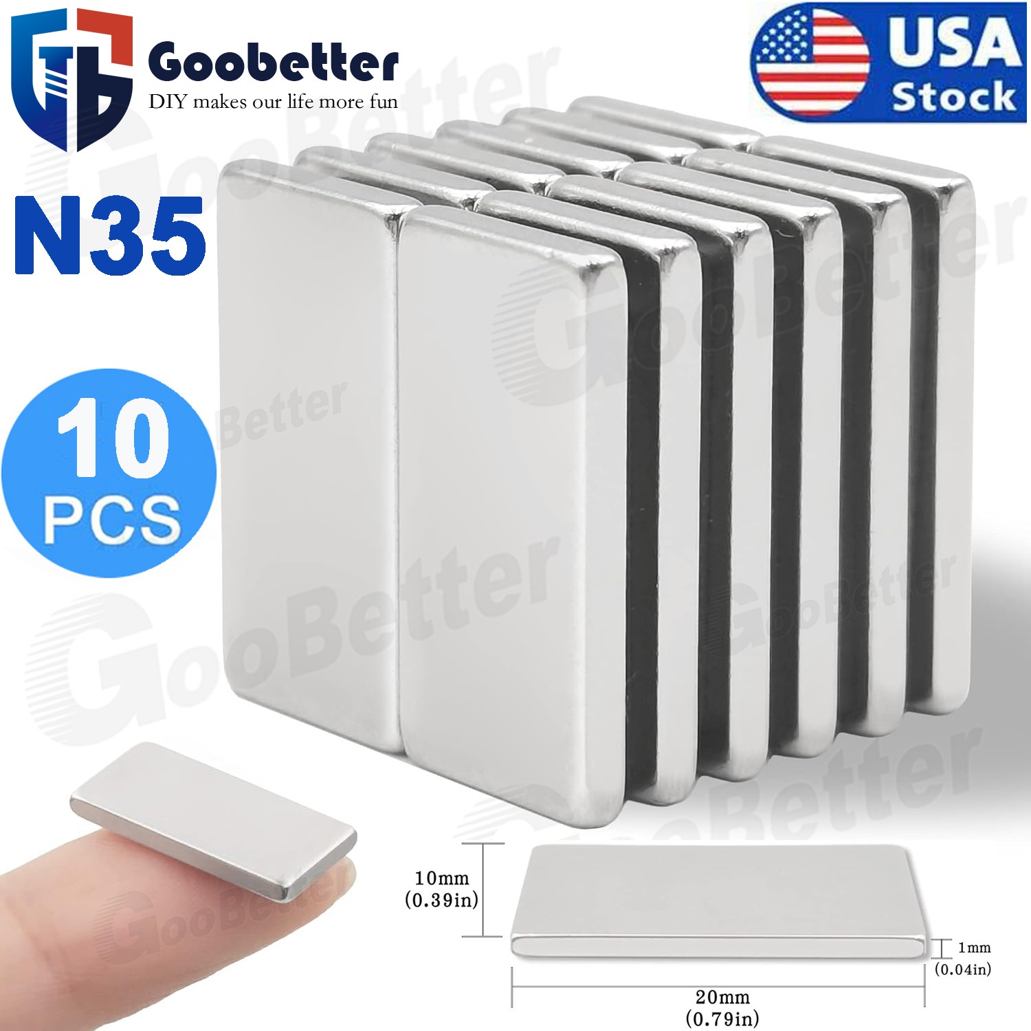 10* 20x10x1mm Square Super Strong Magnets N35 Rare Earth NdFeB Magnet Neodymium