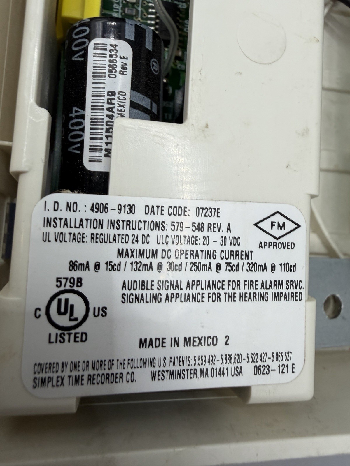 Simplex 4906-9130 White Ceiling Horn Strobe