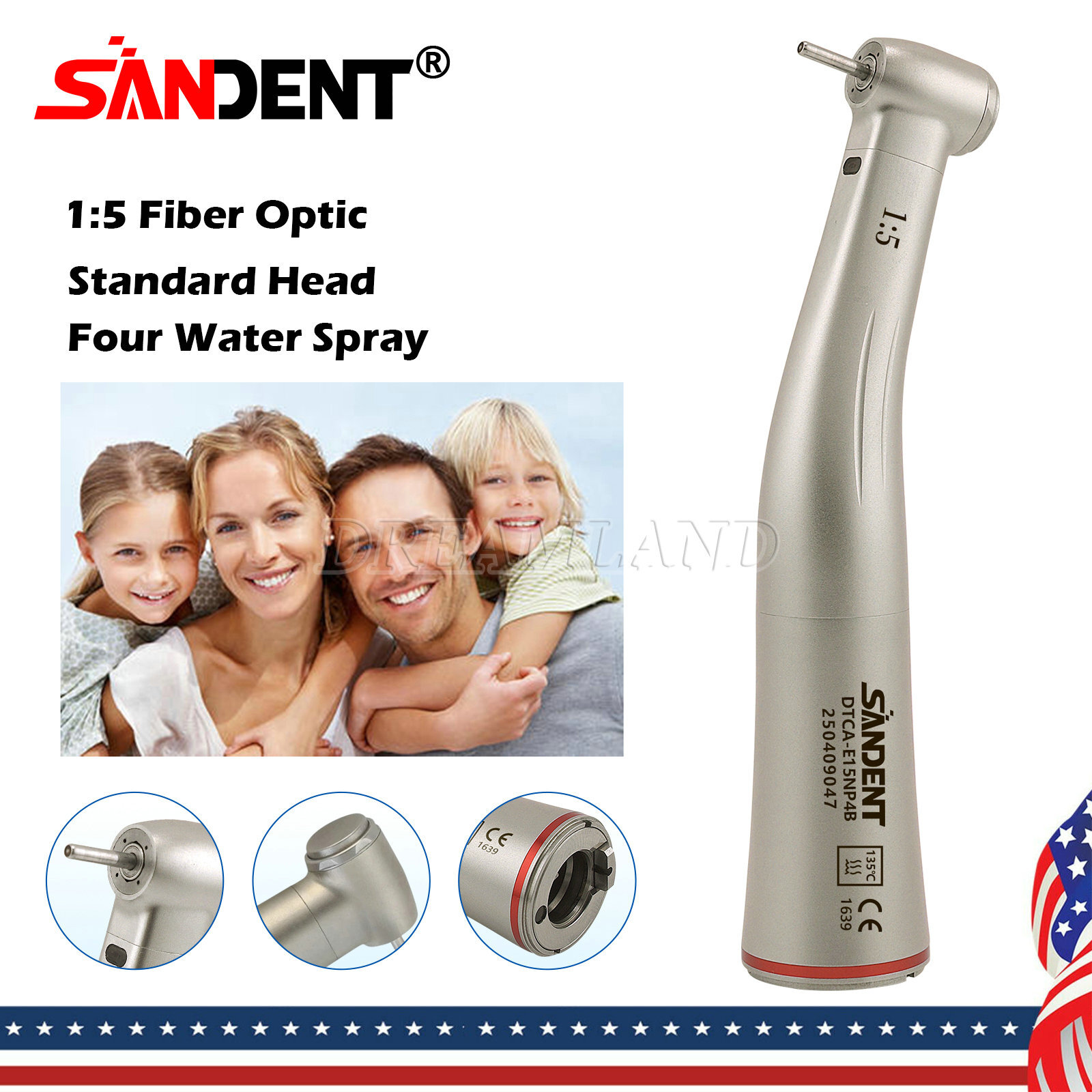 SANDENT Dental Electric Handpiece 1:5 Fiber Optic Contra Angle Standard E Type