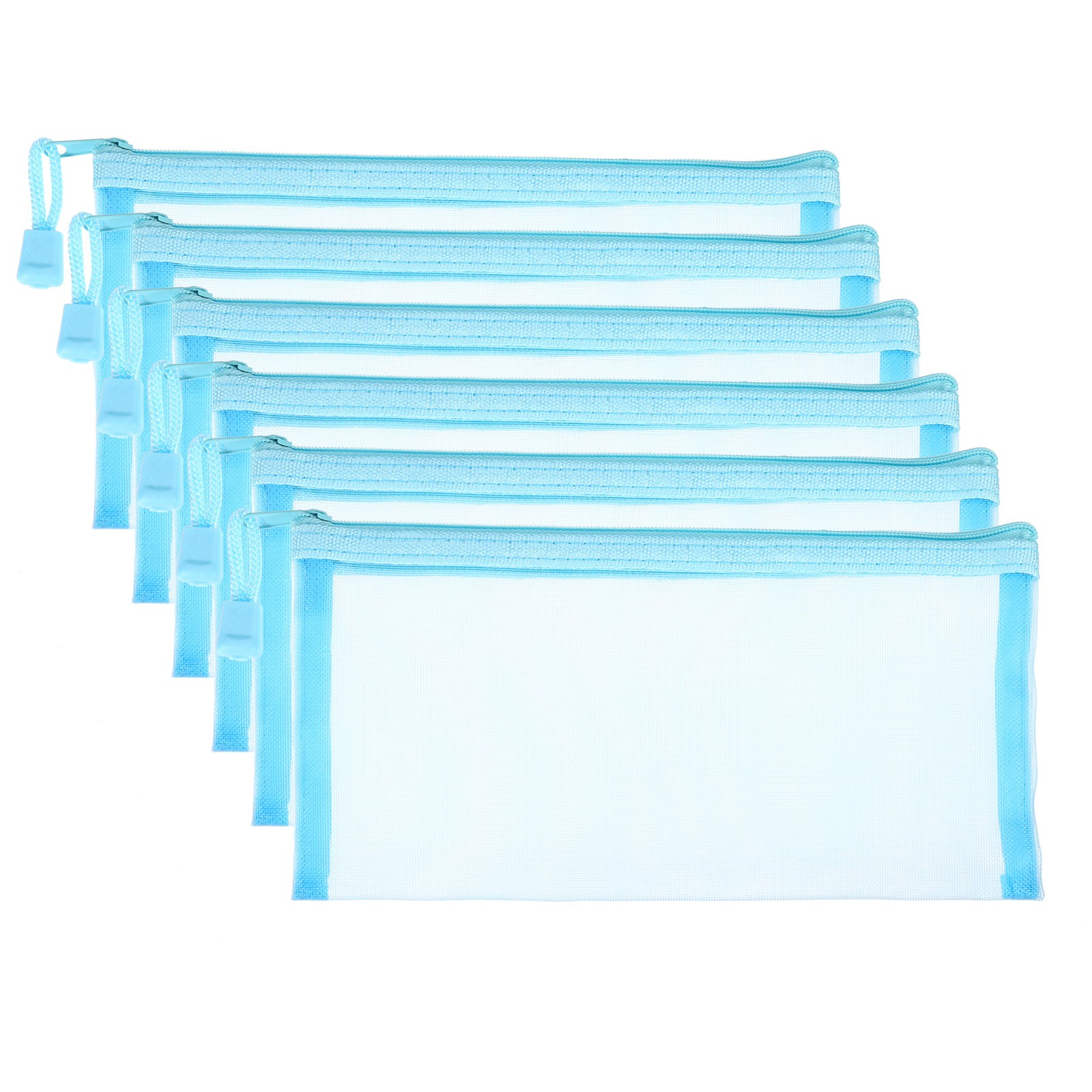 6Pcs Mesh Zipper Bags, B6 Travel Cases Nylon Makeup Pouches, Sky Blue