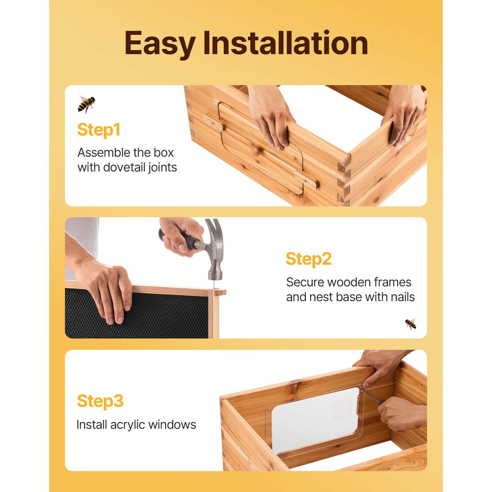 VEVOR Bee Hive Langstroth Medium Beehive Kit 10 Frames Acrylic Bee Windows