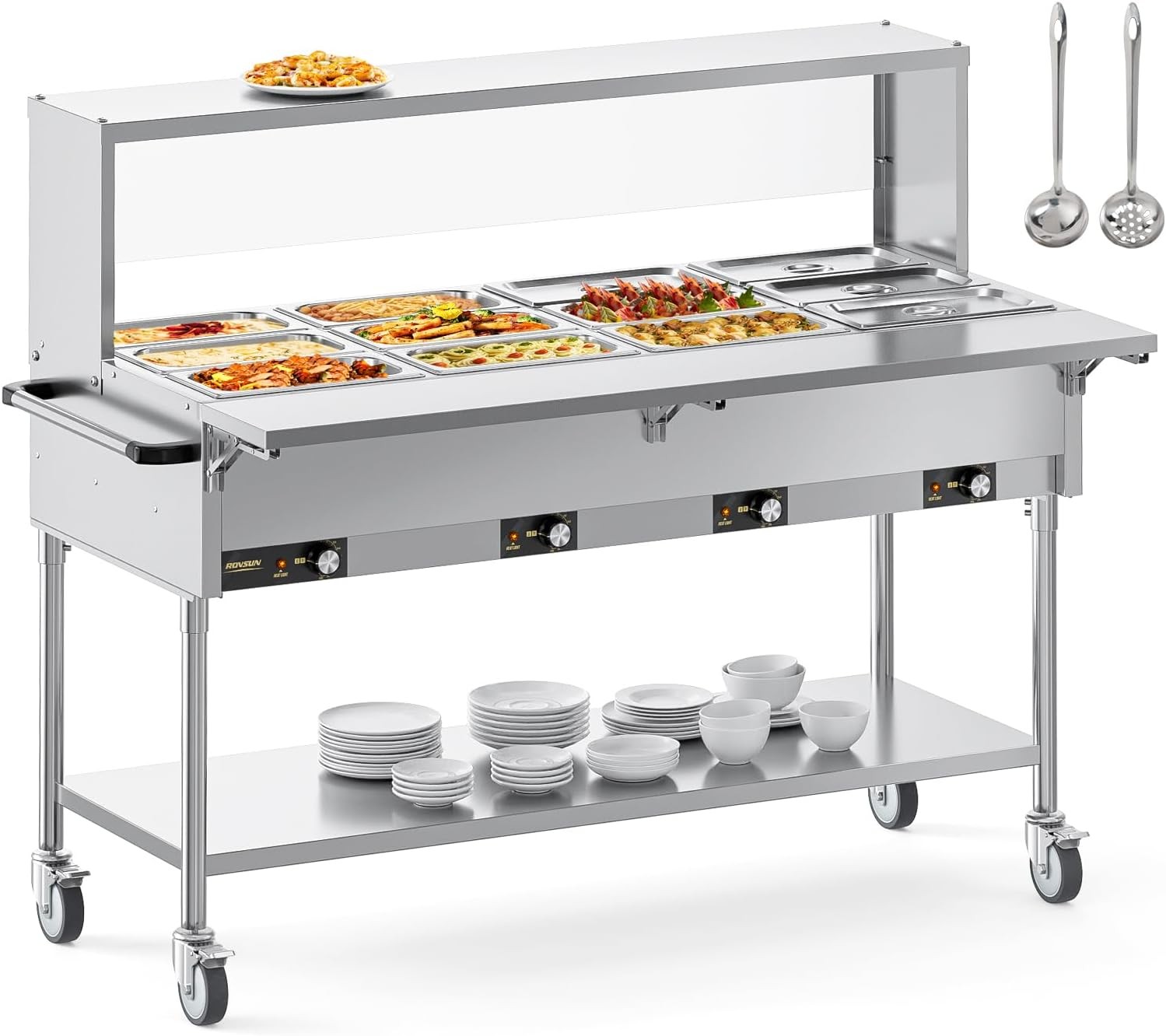 ROVSUN 96QT Electric Commercial Food Warmer 2000W, 12-Pan Steam Table 8QT/Pan