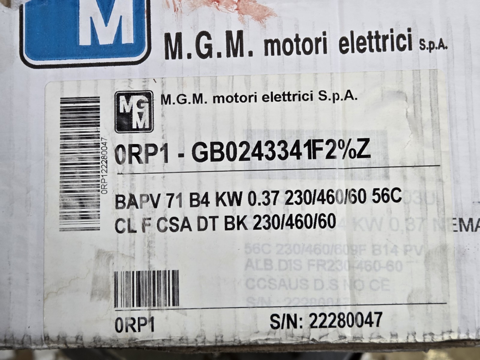 MGM BAPV-71-B4 Electric BRAKE Motor 3ph 200/400-230/460V 1400/1680rpm NEW OPEN
