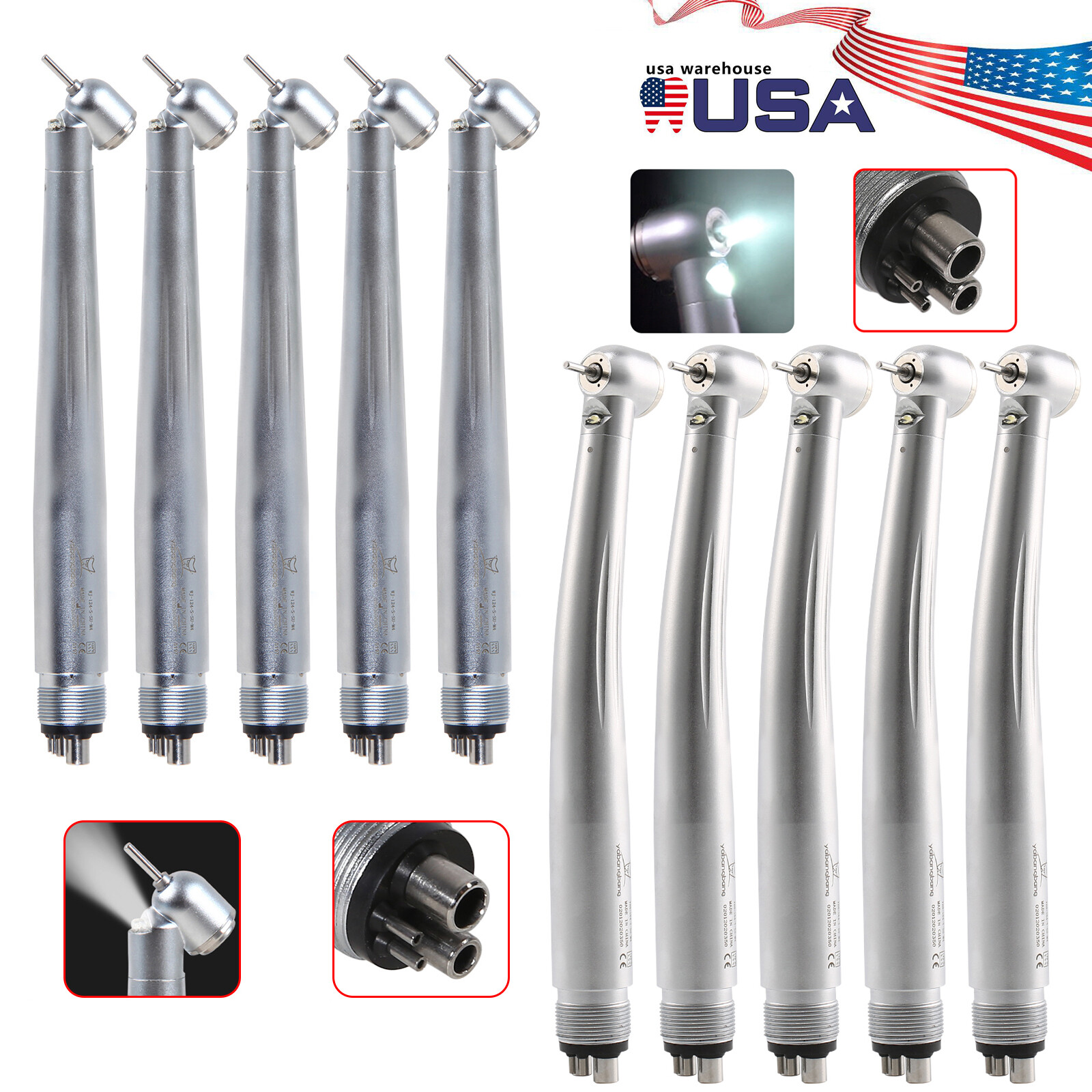 1-10* Fit Dental 45° Angle/Big Head Light E-generator Fiber Optic Handpiece