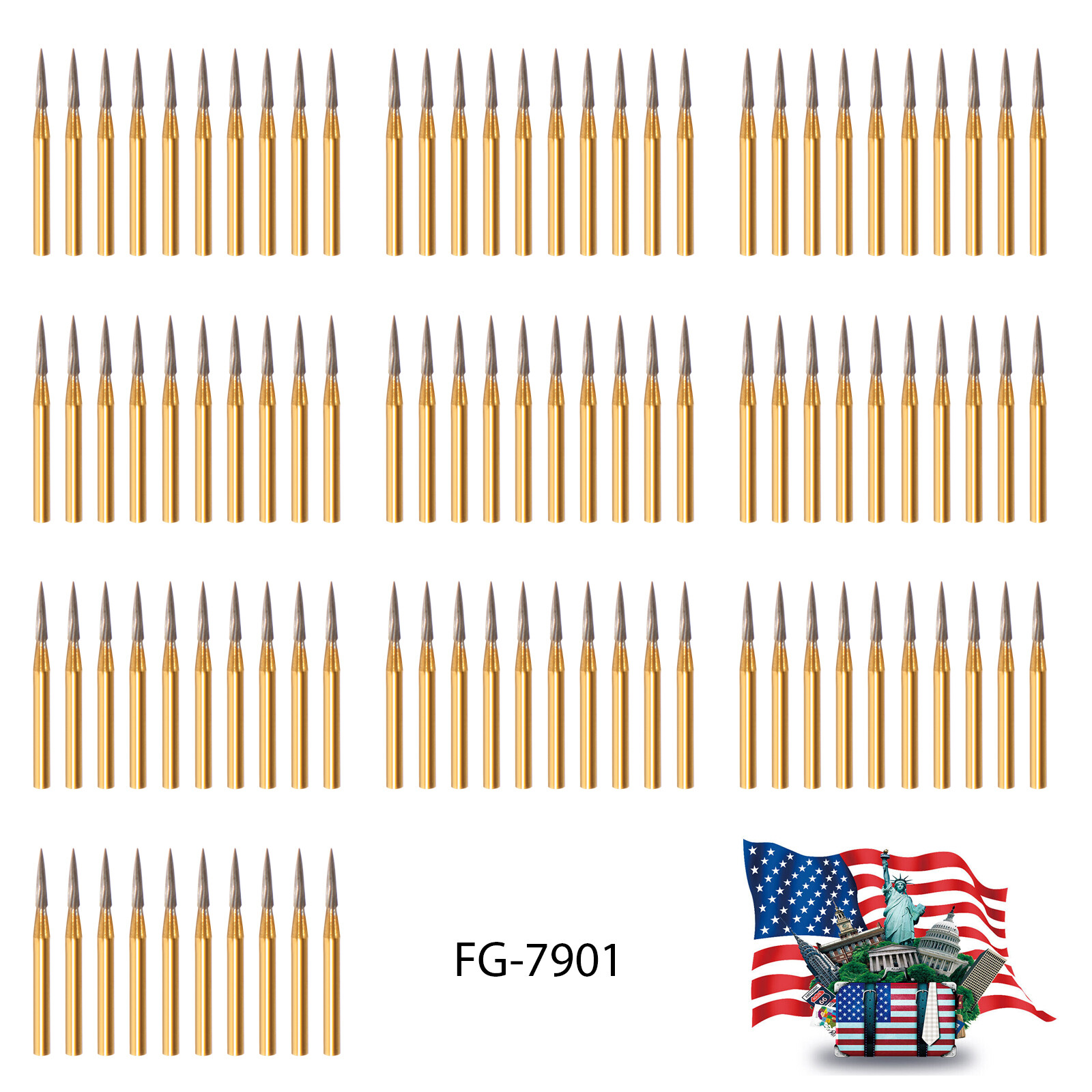 Dental Tungsten Carbide Gold Burs Trimming & Finishing & Polishing Flame FG 7901