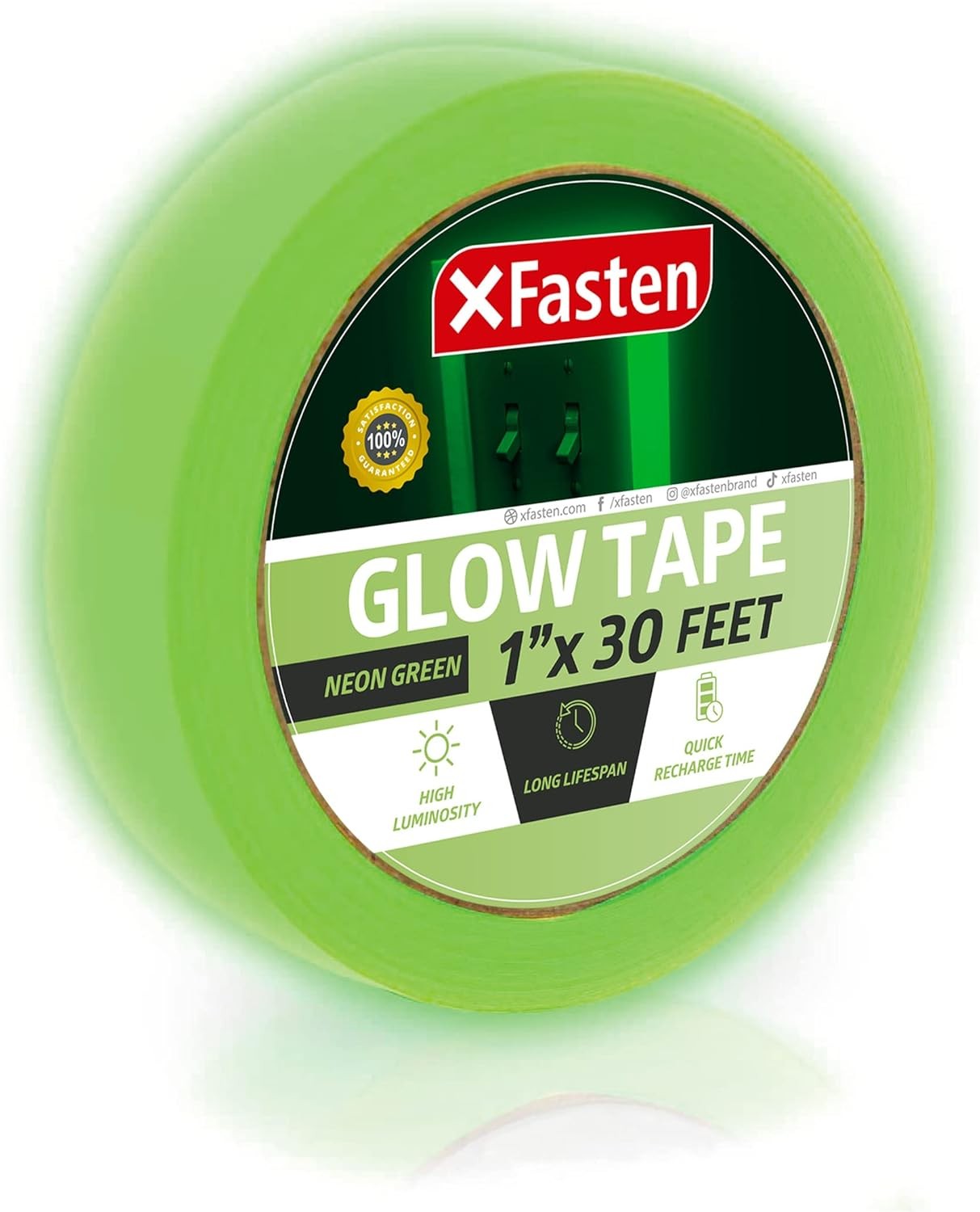 Glow in the Dark Tape, Yellow/Green, 1-Inch x 30-Foot Photo-Luminescent Glow