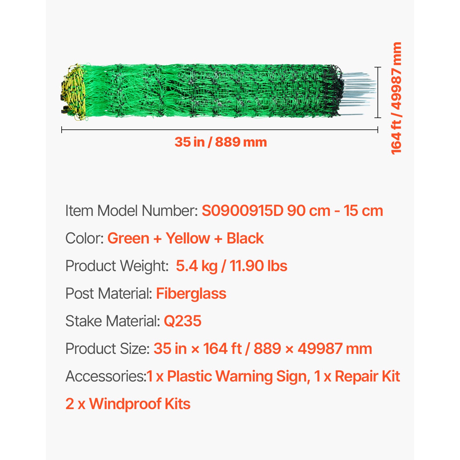 VEVOR Electric Netting Fence Kits Sheep Fencing 35.4″H x 164’L with Posts Spikes