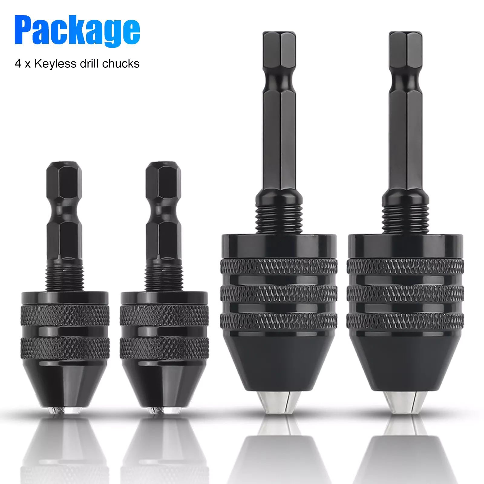 4Pcs 1/4″Hex Shank Keyless Drill Chuck Adapter Bit Quick Change Converter Driver