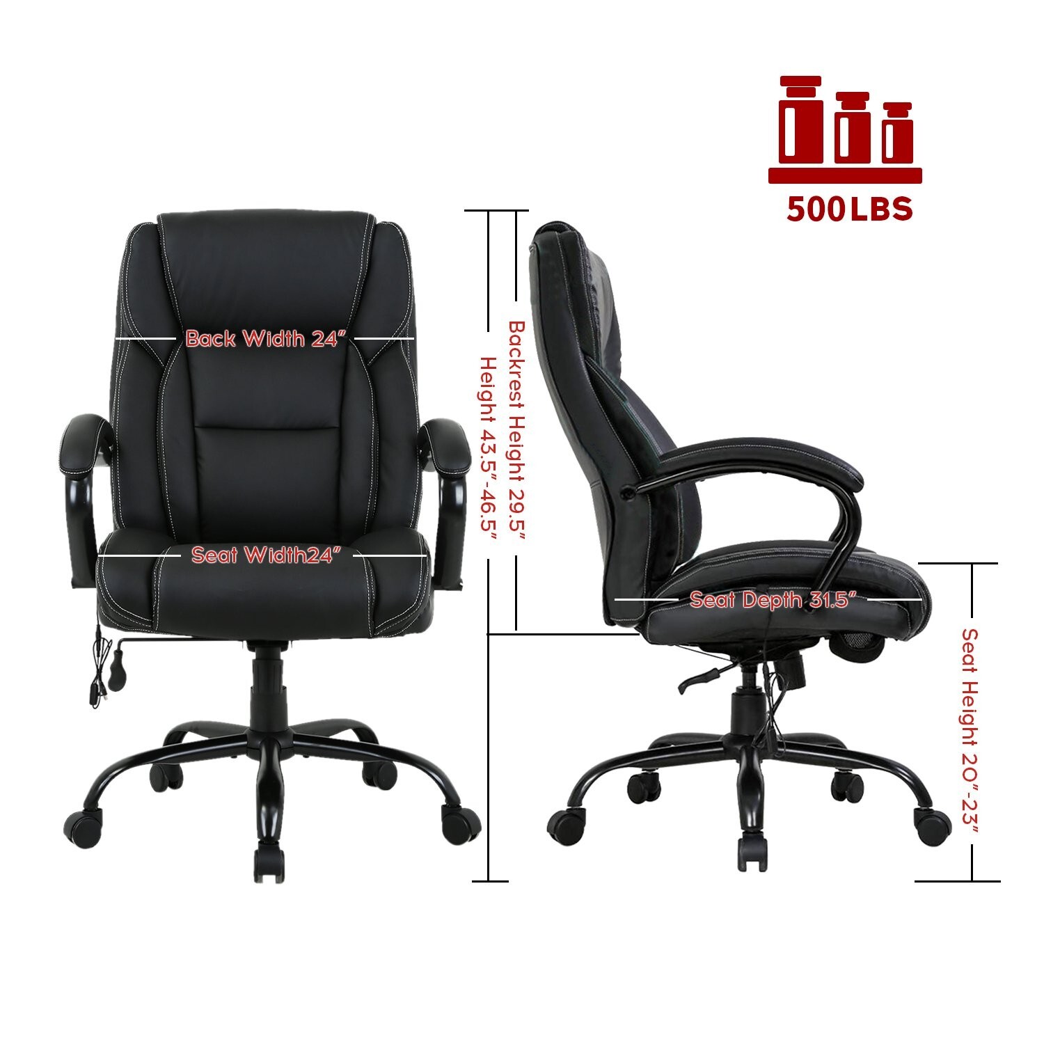 500lb big and tall leather heavy duty wide ergonomic executive High back chair