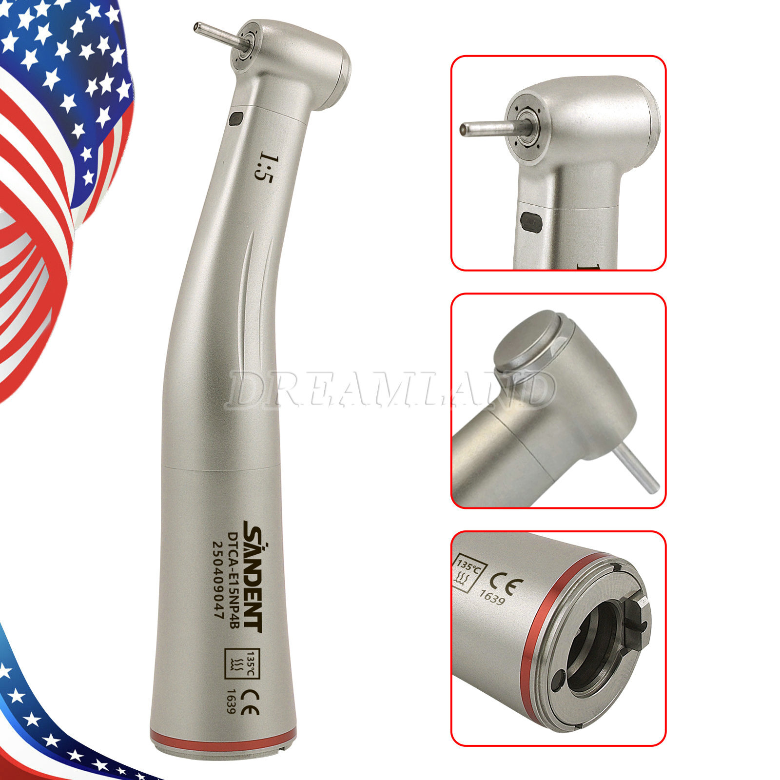 SANDENT Dental Electric Handpiece 1:5 Fiber Optic Contra Angle Standard E Type