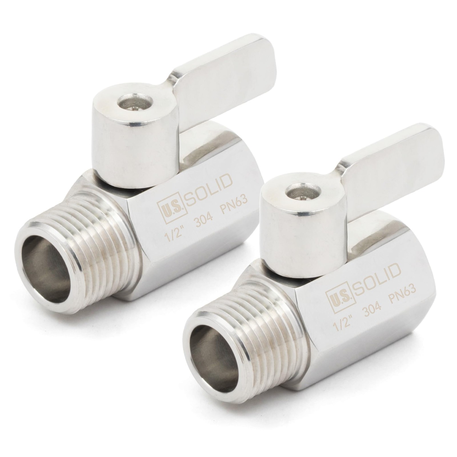 U.S. Solid 2pcs 304 Stainless Steel Mini Ball Valve 1/2 in FNPT x 1/2 in MNPT