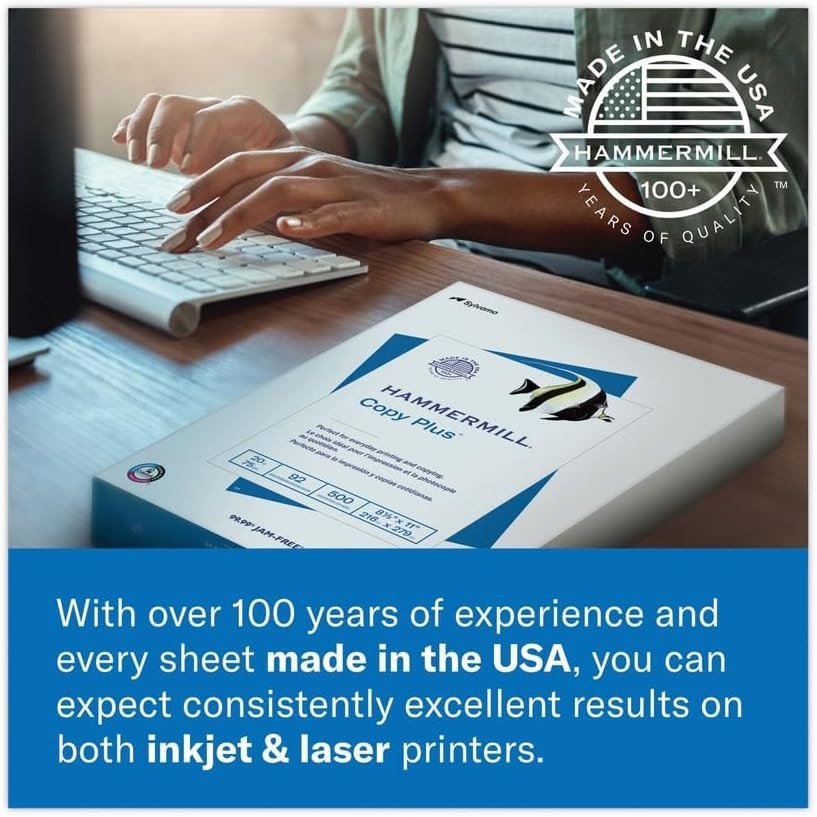 Hammermill Copy Plus 8.5″ x 11″ Printer Paper, 20 lb 92 Bright White 5000 Sheets