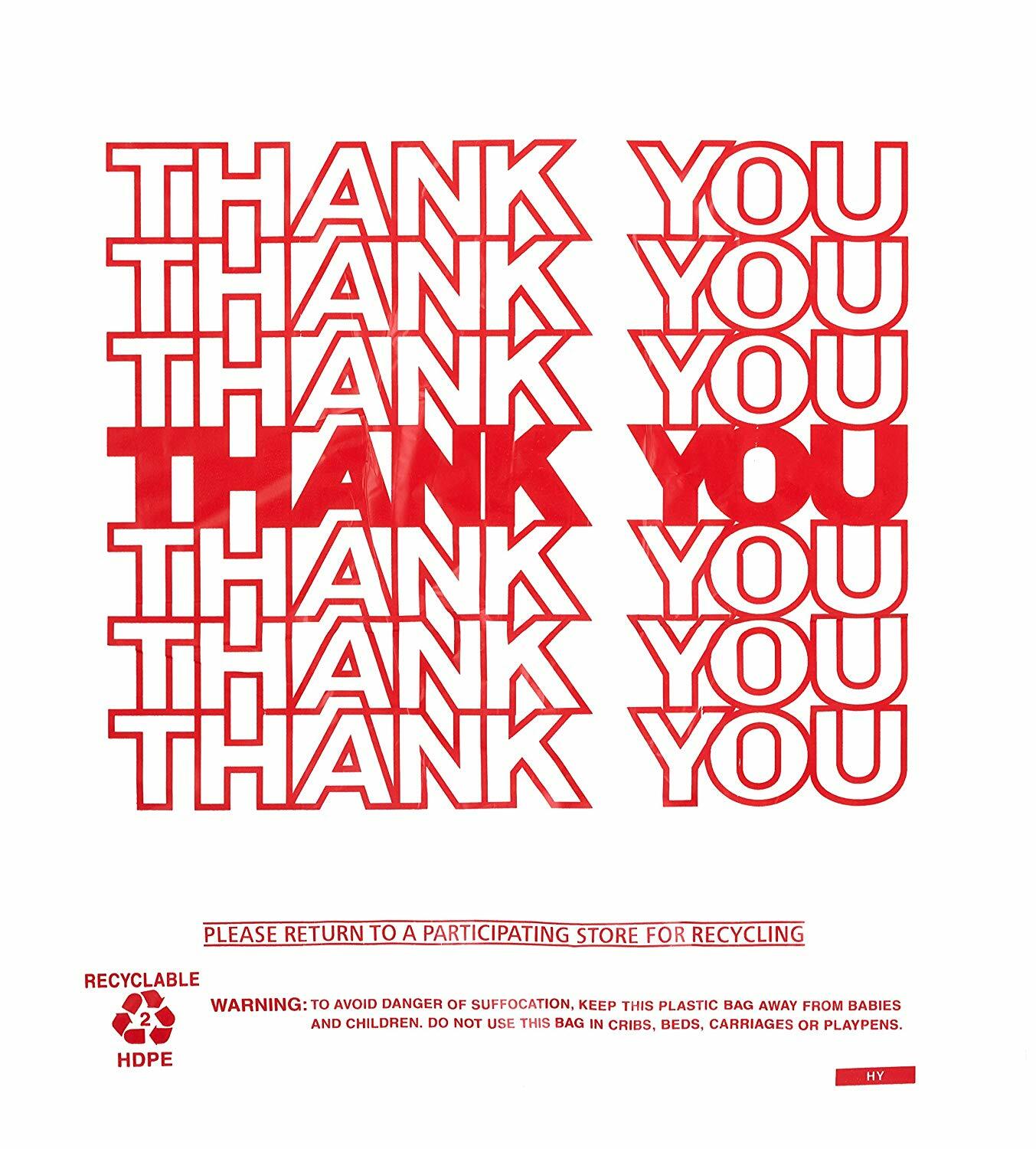 1000 Pack- White Thank You 1/8 Plastic Shopping Bags, T-Shirt Bags [17x10x6 in]