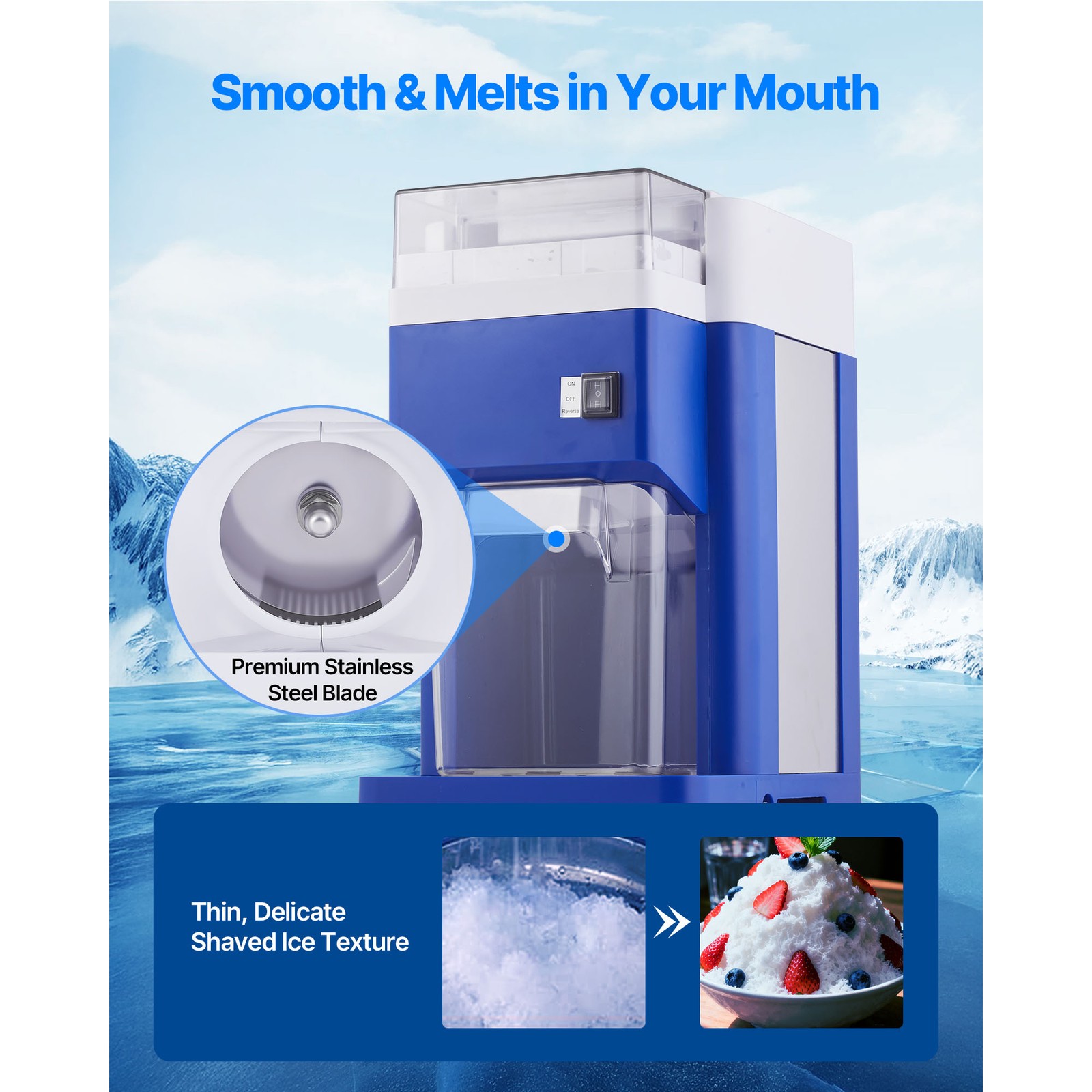 Uimoso 286lb/H Commercial Ice Crusher 300W Ice Shaver Maker Snow Cone Machine