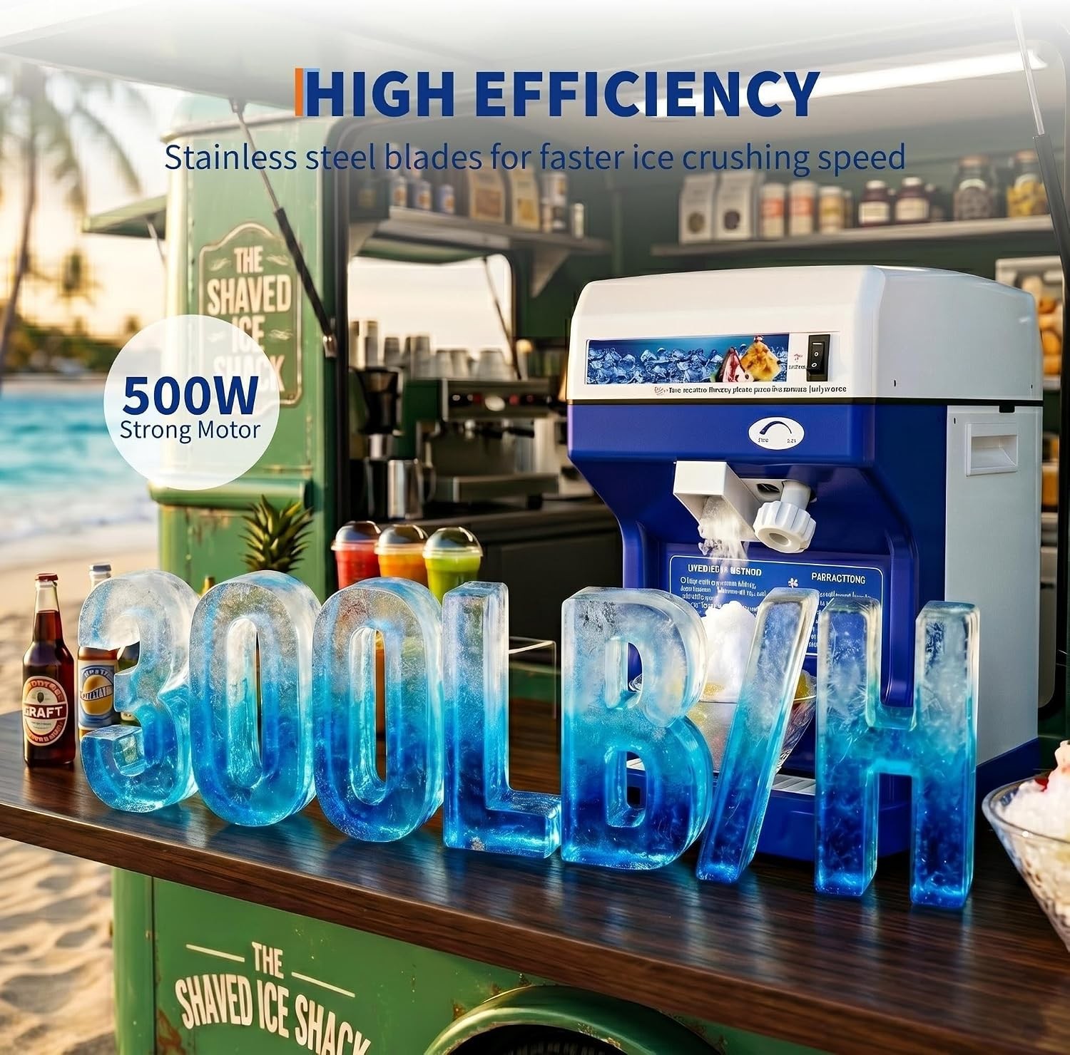 Commercial Ice Shaver 300LBS/H Electric Snow Cone Maker Ice Crusher Home Blue