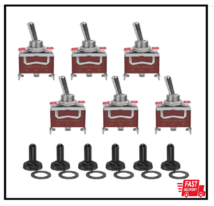 6 Pack Toggle Switch, 3 Pin 12V DC 30A/250V AC 15A, Heavy Duty SPDT on off on