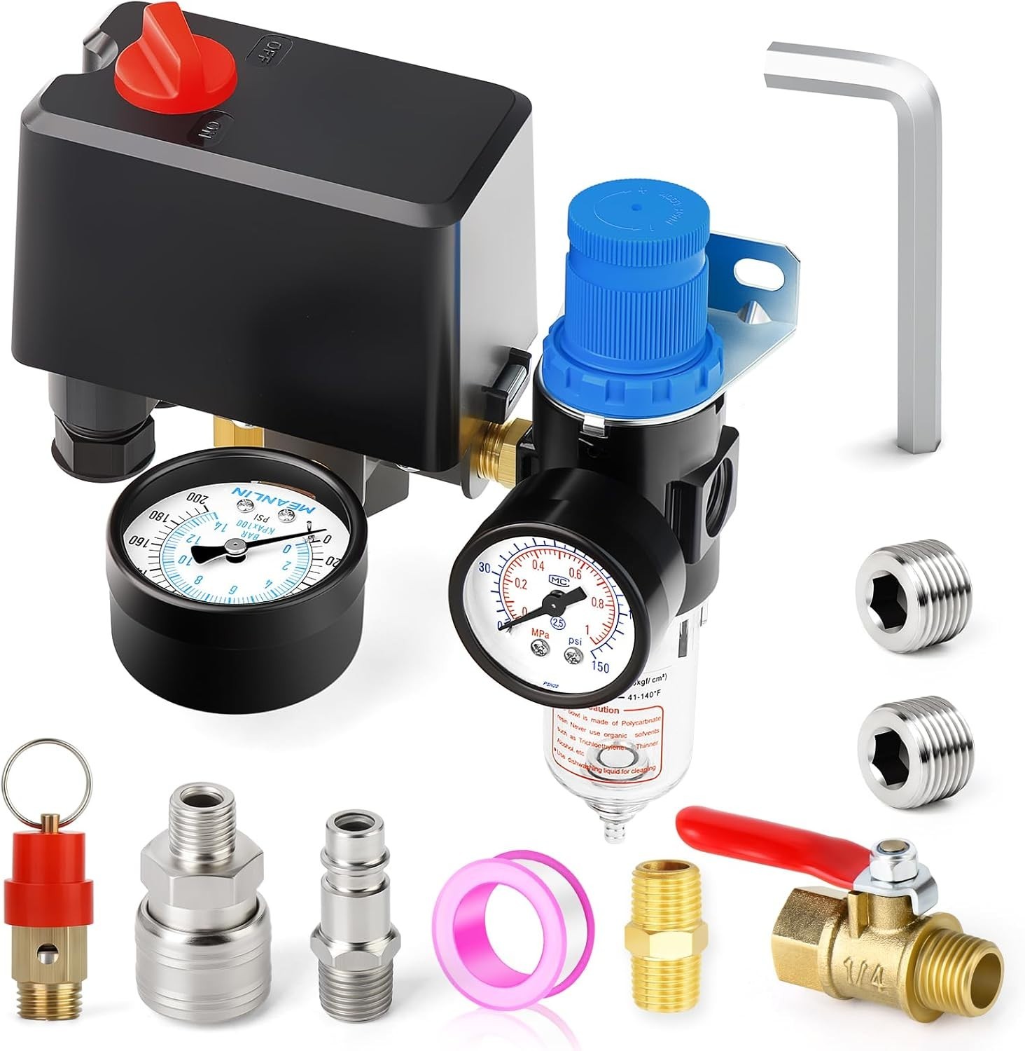 Air Compressor Pressure Switch Control Valve 120-150 PSI 110V-240V 4-way Repl…