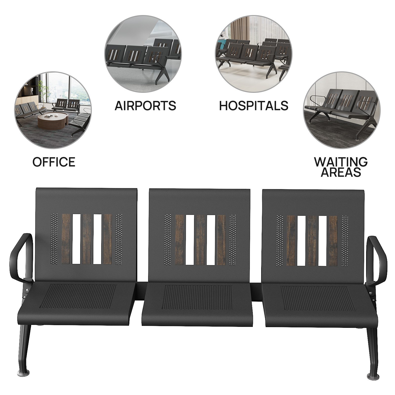 Heavy Duty Airport Waiting Chair Clinic Bench Office Reception Room Salon Black