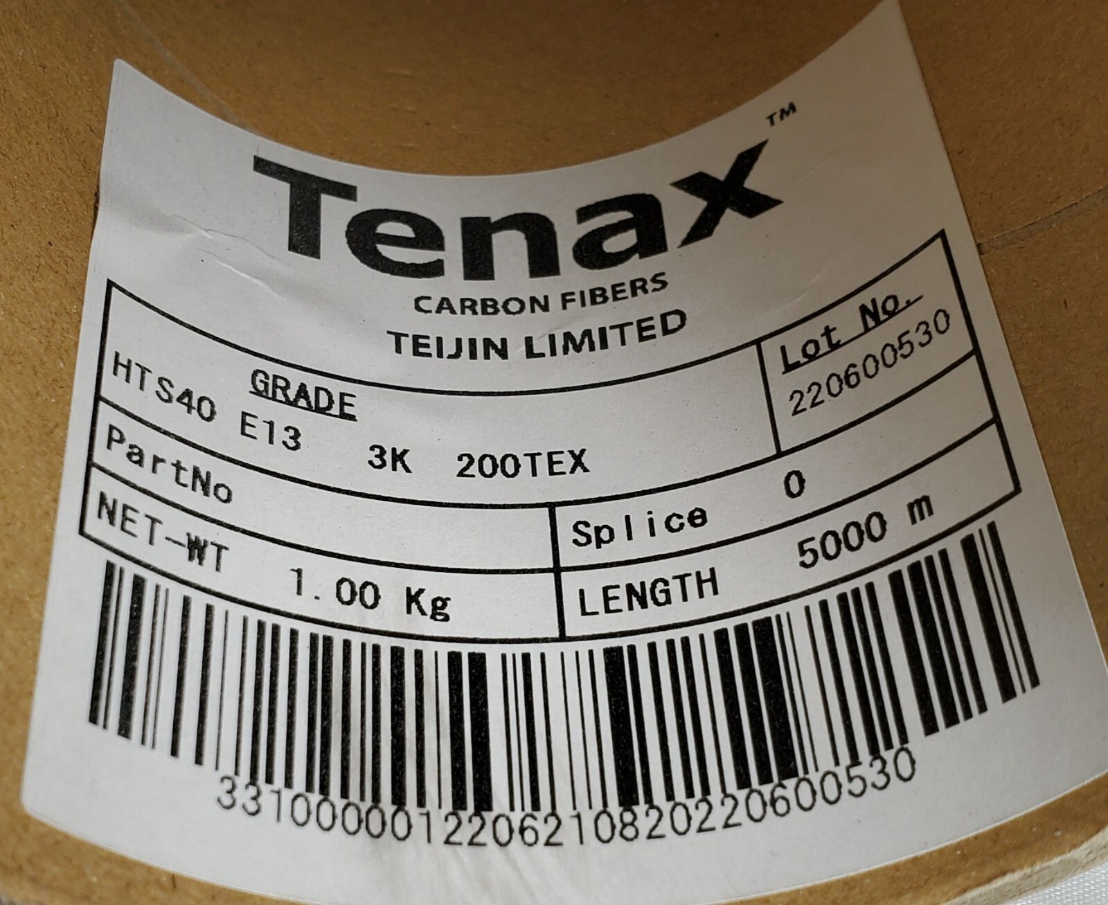 Teijin Limited Tenax Carbon Fiber Spool HTS40 E13 3K 200TEX 1KG 5000 M Meters
