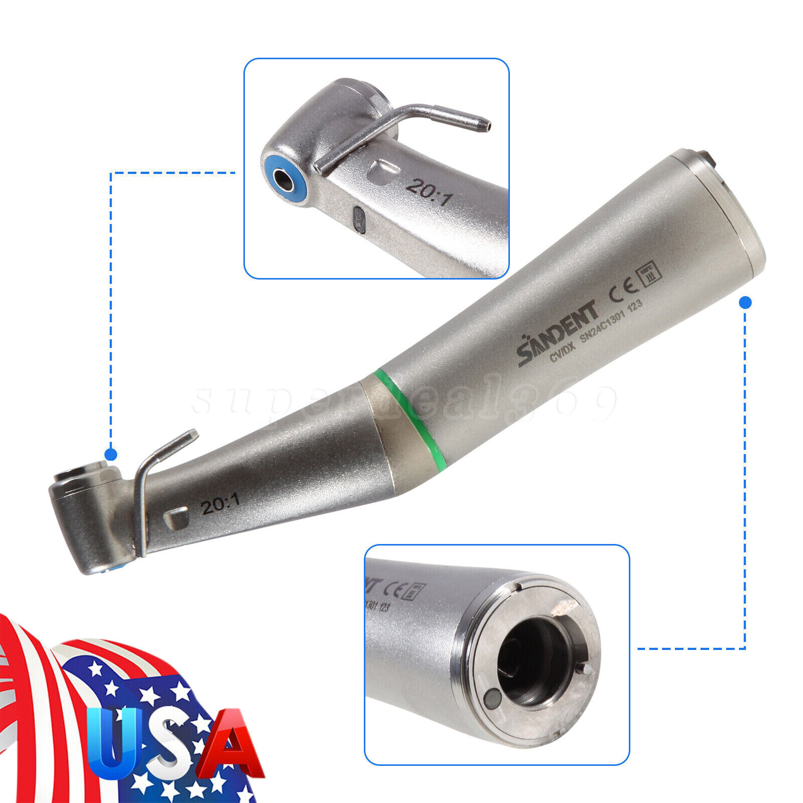 10 Pcs Dental 20:1 Implant Handpiece Contra Angle Fiber Optic 75Ncm NSK Ti Max