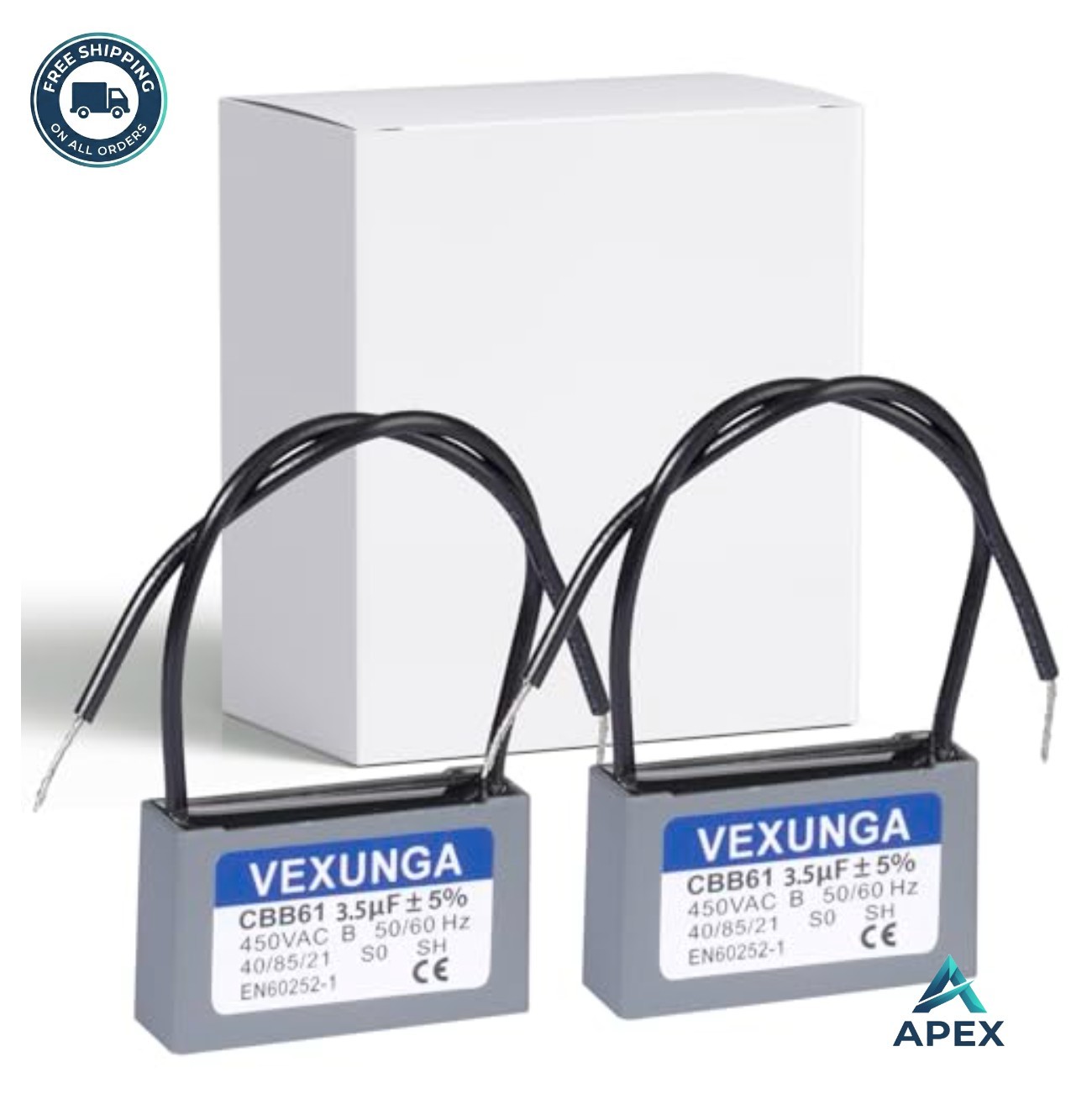 Ceiling Fan Capacitor CBB61 3.5uF 450VAC 2 Wire 50/60Hz Replacement for Fans