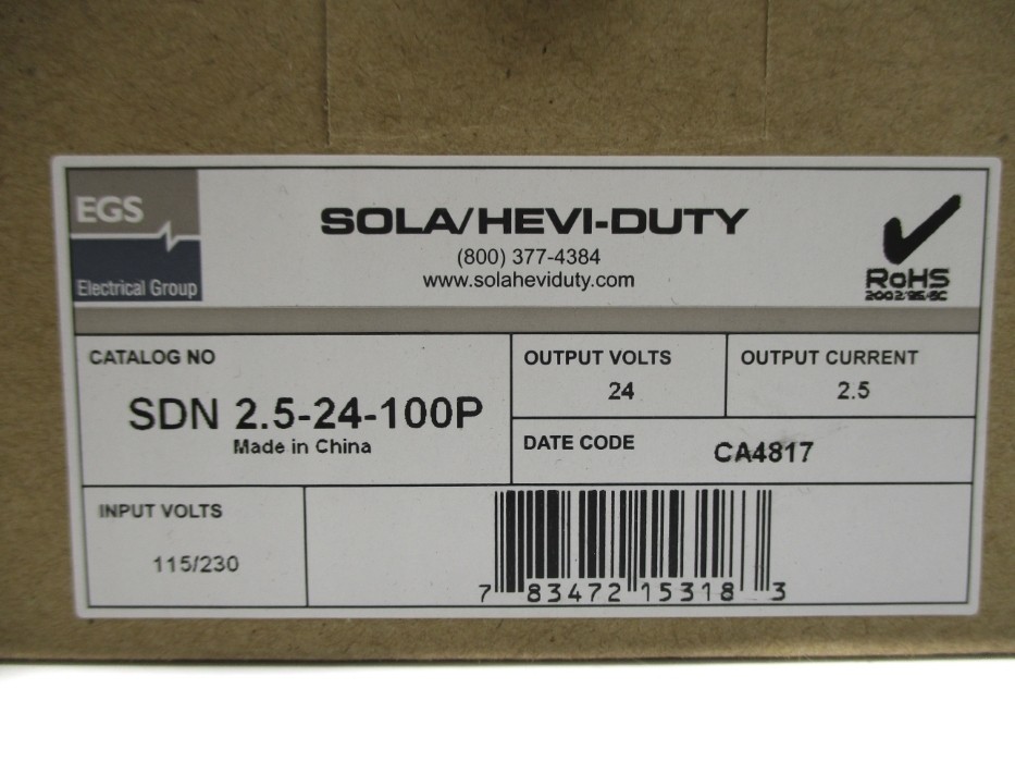 SOLA SDN2.5-24-100P 115/230VAC 1.3-0.7A NSMP