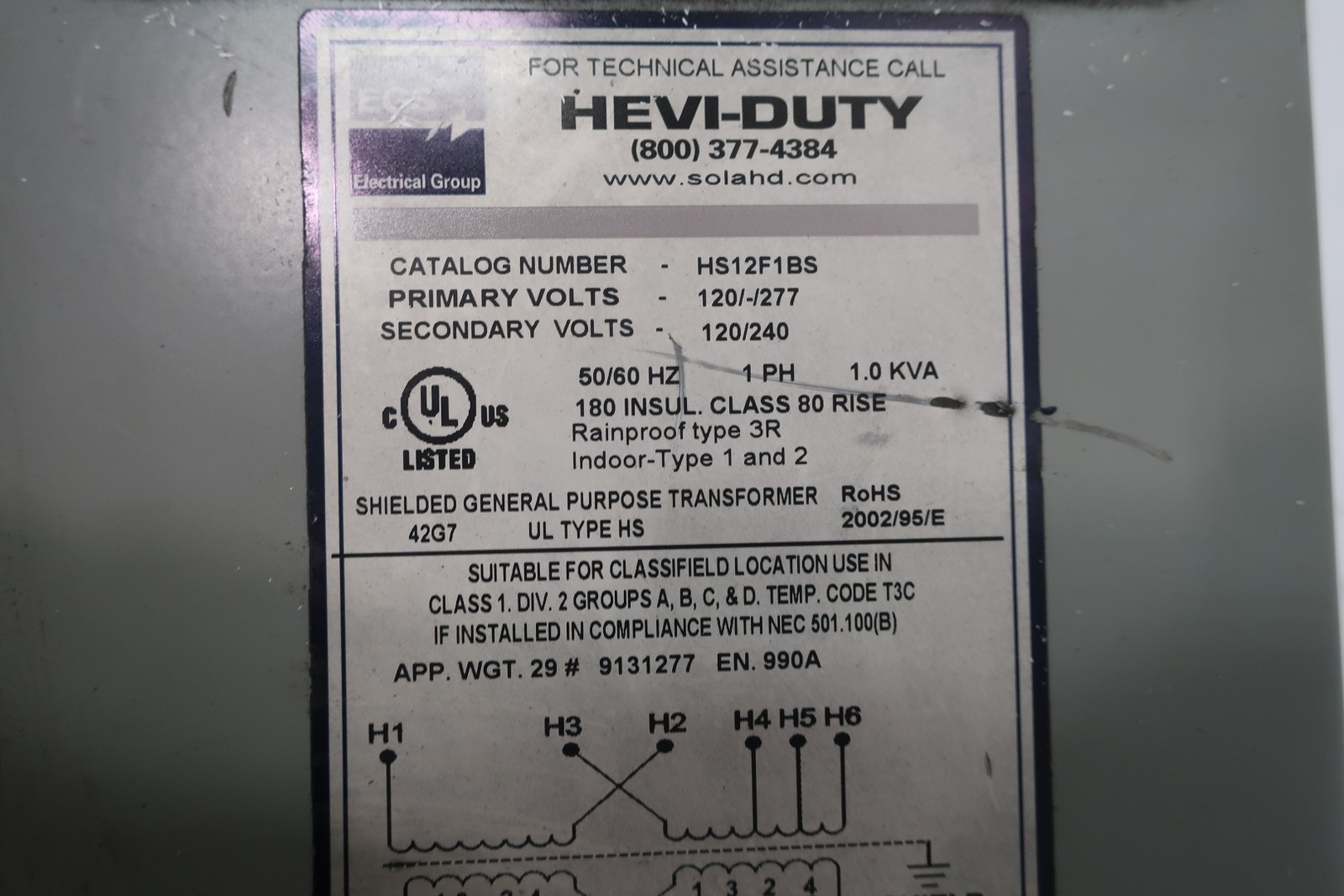 Egs HS12F1BS Voltage Transformer 120/277v-ac 120/240v-ac 1kva 1ph