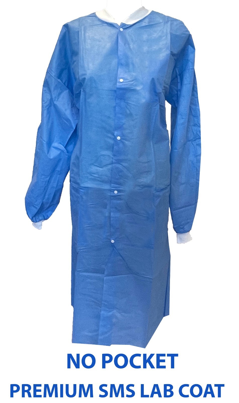 Premium SMS Lab Coat Gown, Disposable, Blue, Knee Length, No Pocket, 1Bag/10pcs