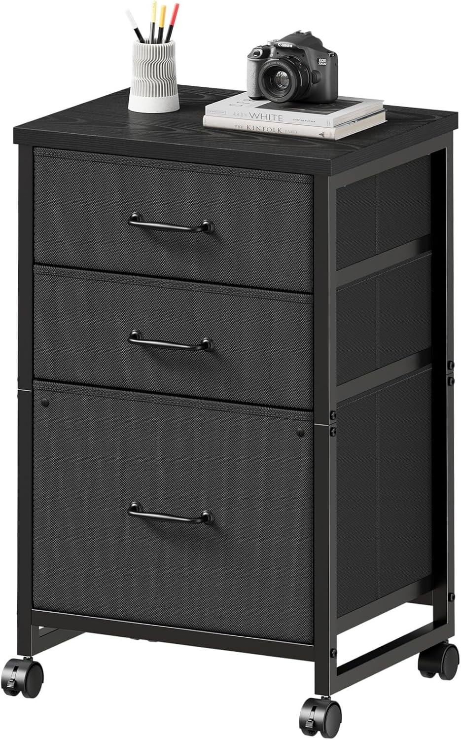 3 Drawer Mobile File Cabinet W/ Wheels Fabric Vertical Filing Cabinet
