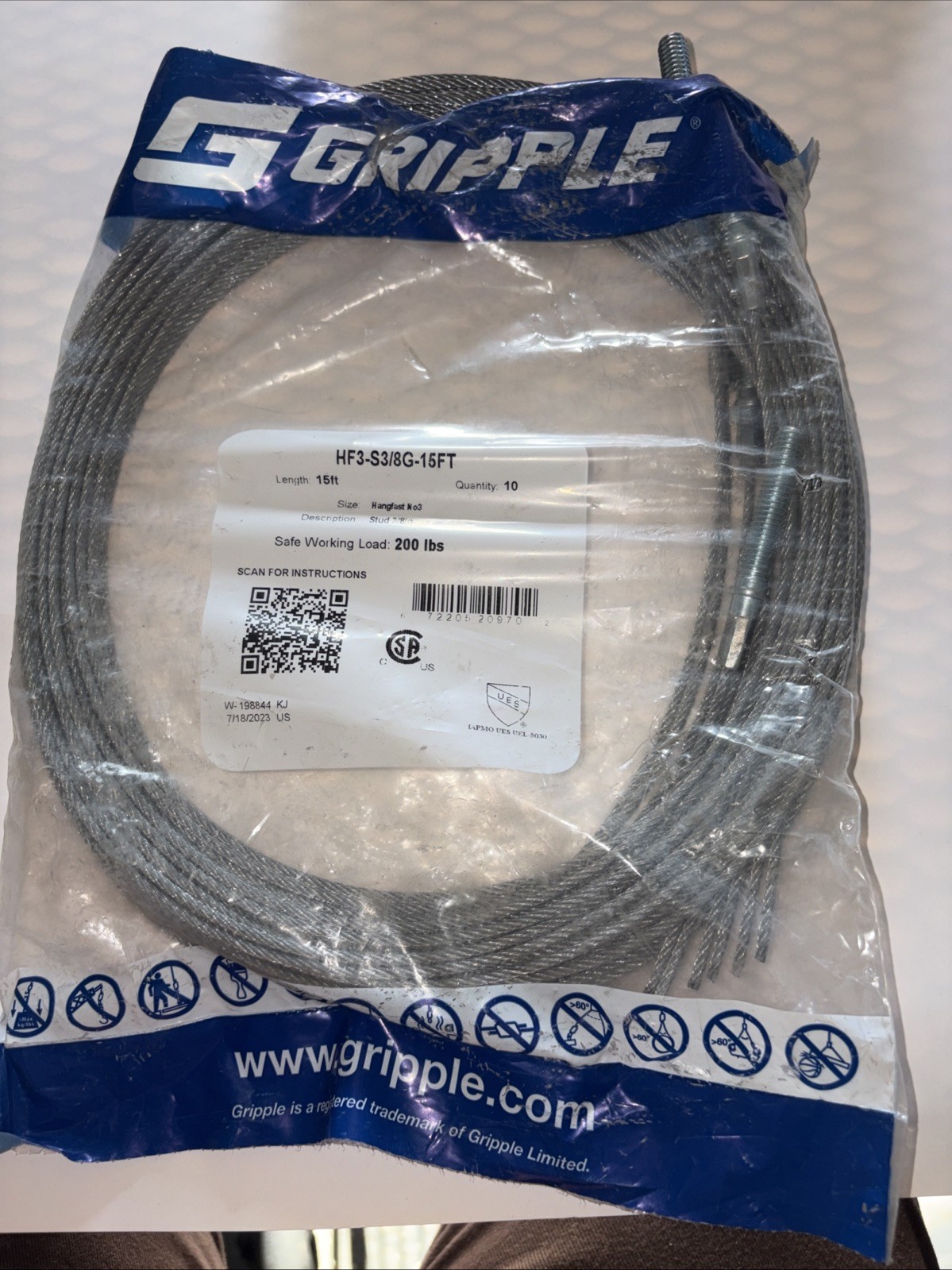 Gripple Hf3– S3/8G – 15 Foot 200 Pounds Working Load 10 Pieces