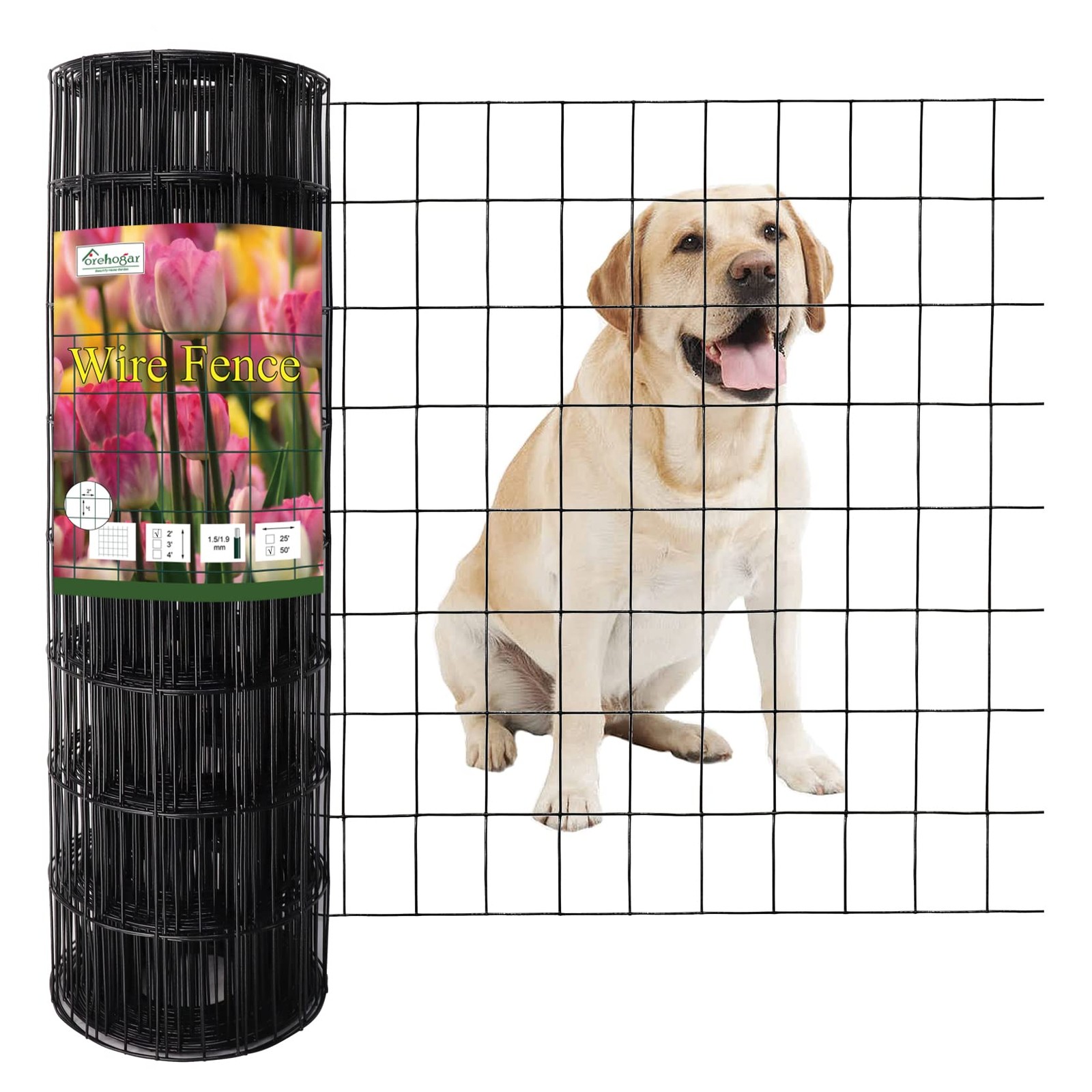 Black PVC Coated Welded Wire Fence 24 Inch x 50 Foot, 2 Inch x 3 Inch 16GA, G…