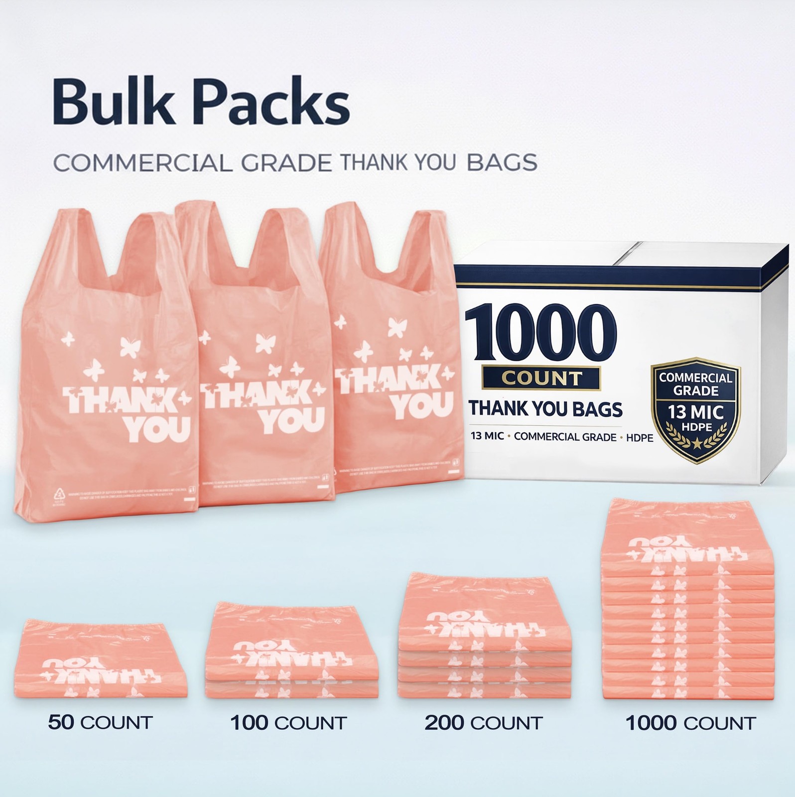 PINK Thank you bags, 100PCS T shirt To Go Bags,Grocery Large, Pink
