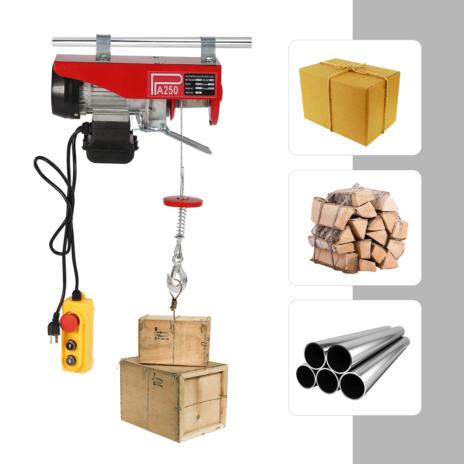550LBS Electric Hoist Winch Engine Crane with Wireless 110V
