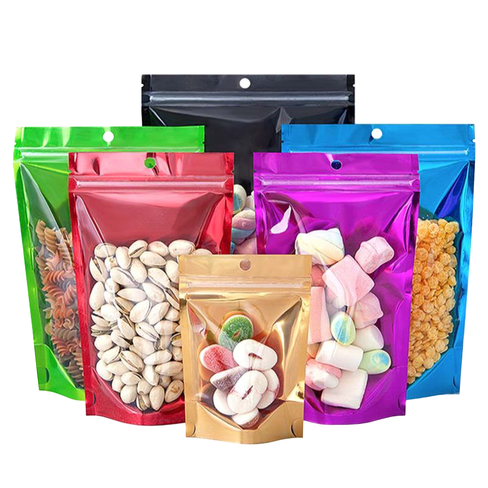 8-100 Color & Clear Mylar Foil Stand Up Resealable Food Storage Packaging Bags